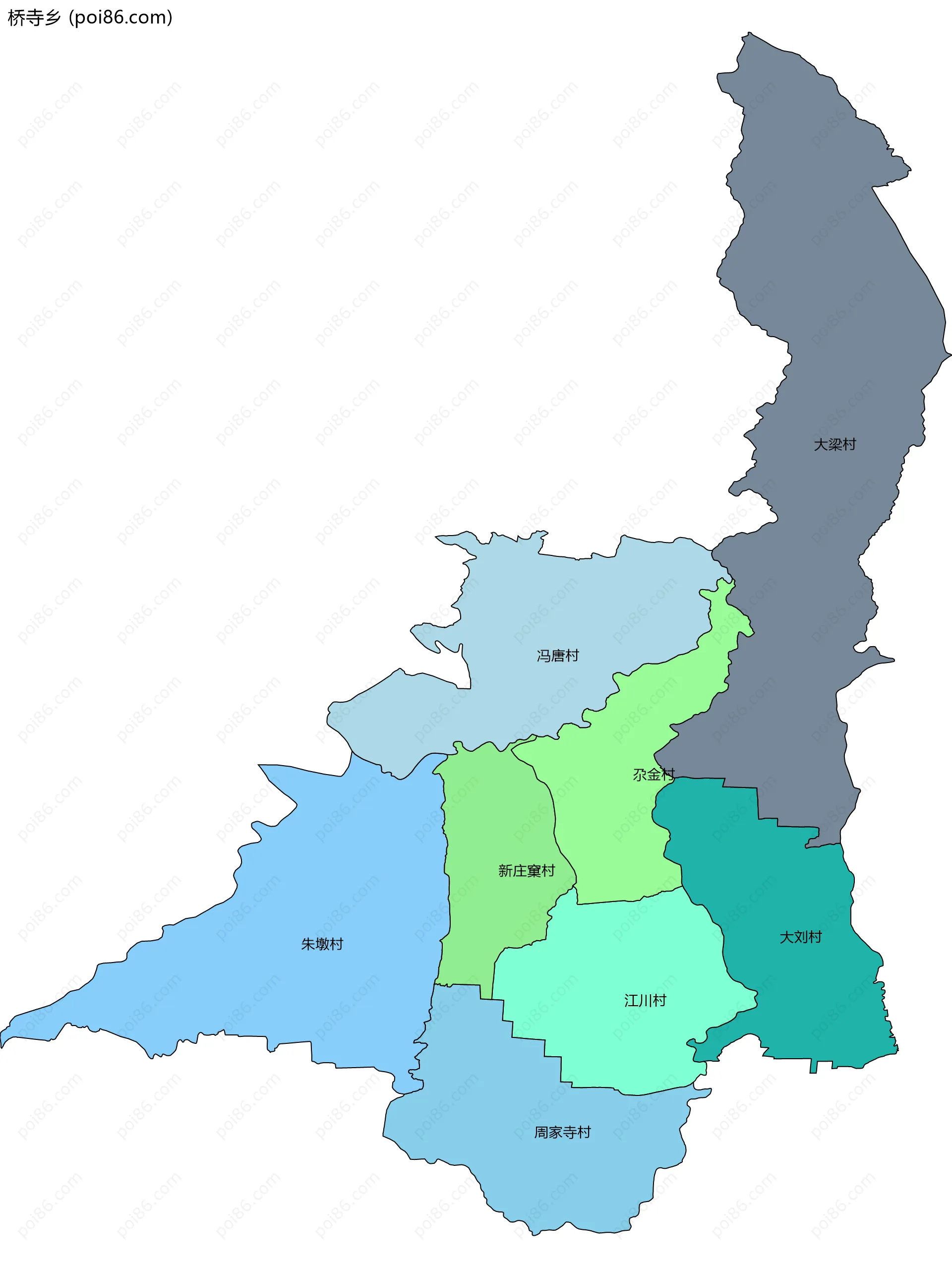 桥寺乡边界地图(五级行政区划)