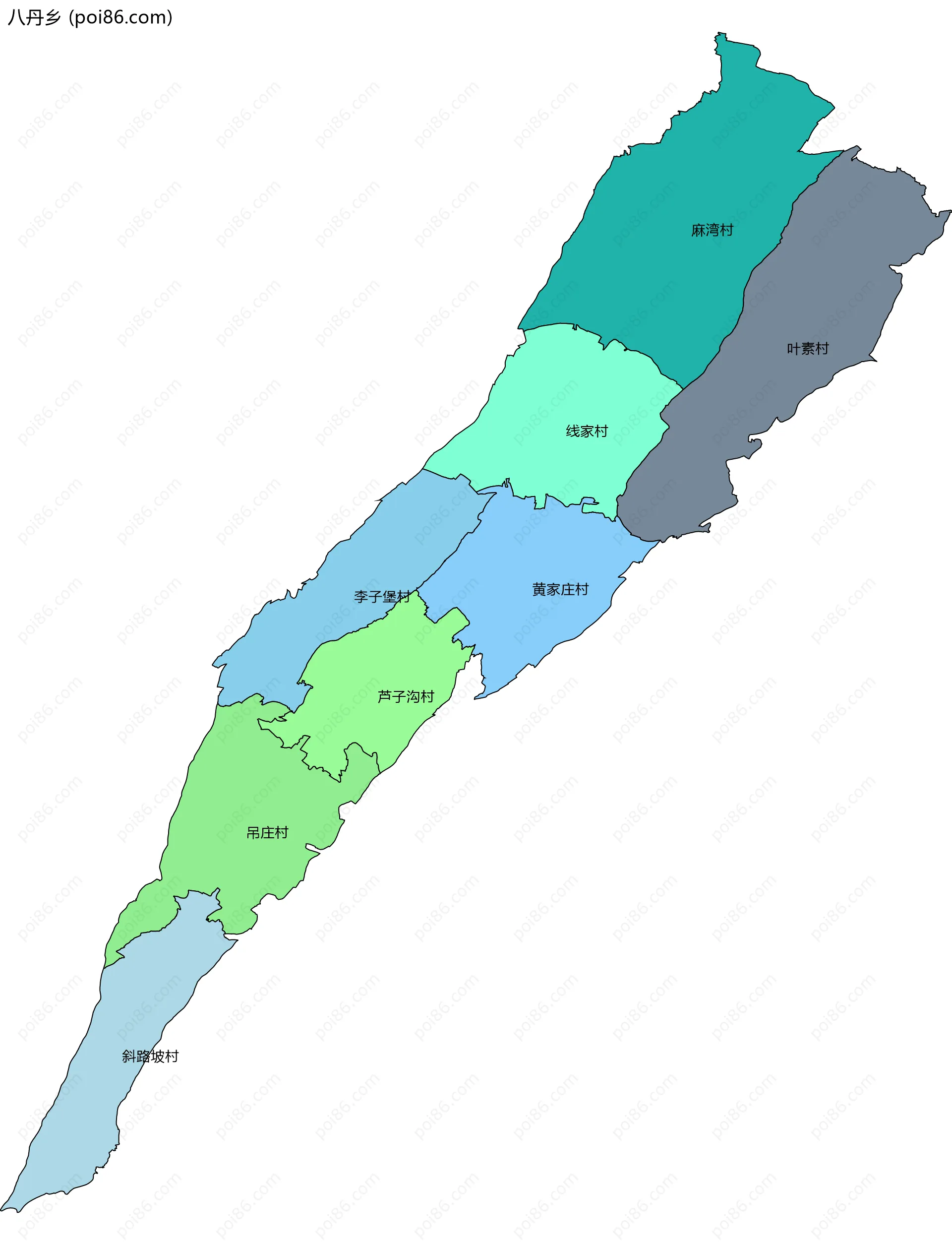 八丹乡边界地图(五级行政区划)