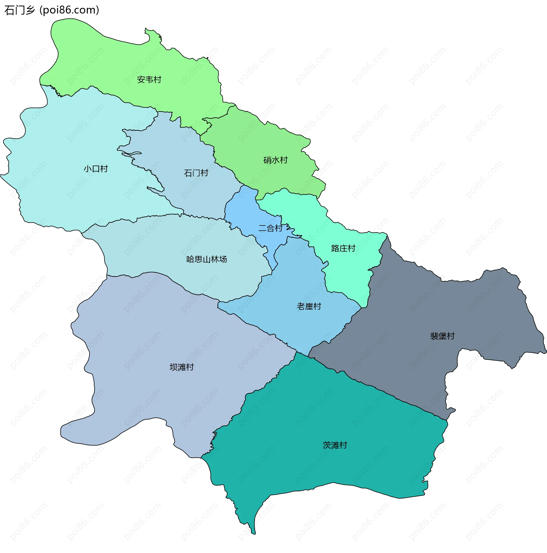 石门乡边界地图(五级行政区划)