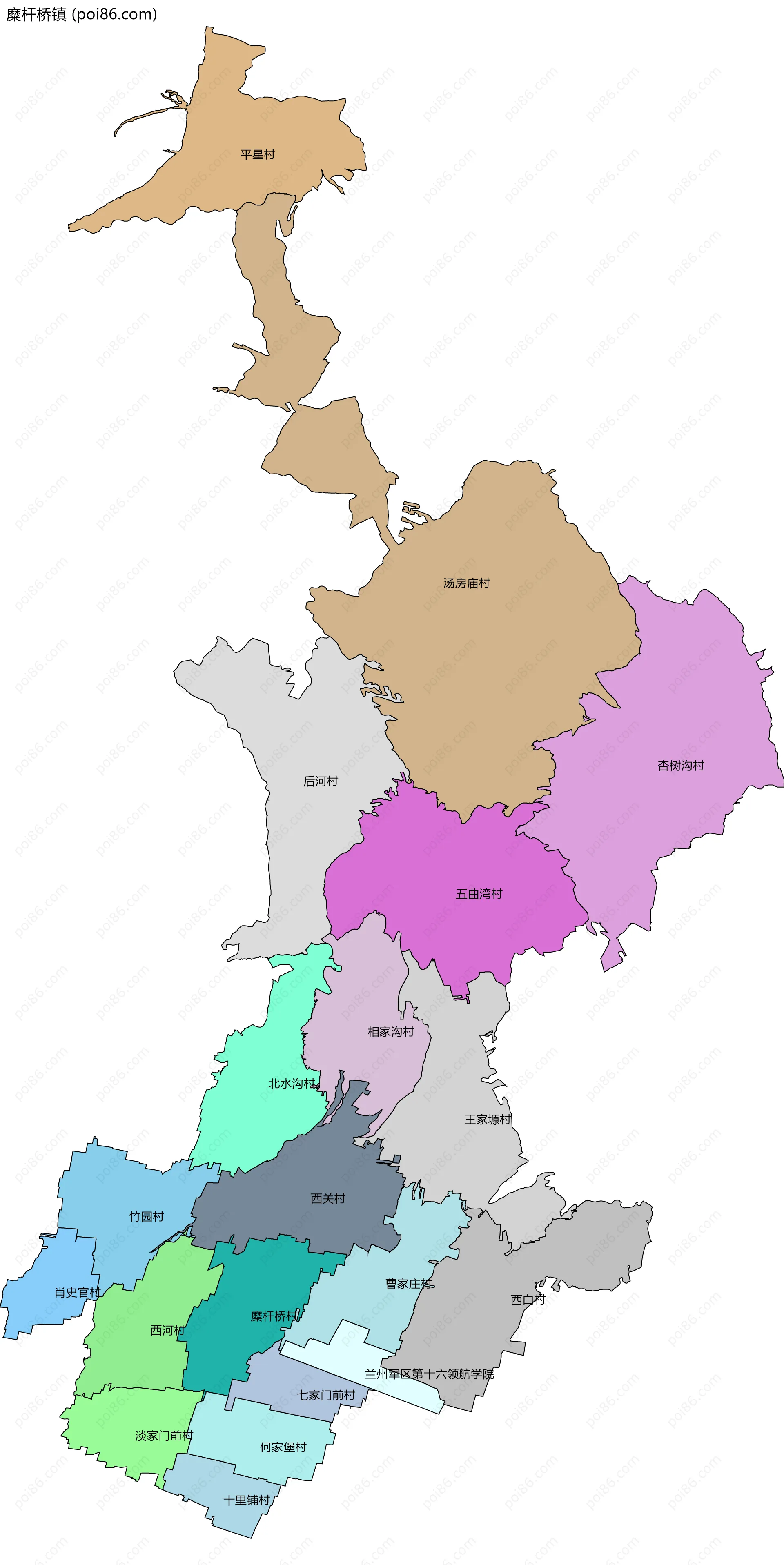 糜杆桥镇边界地图(五级行政区划)