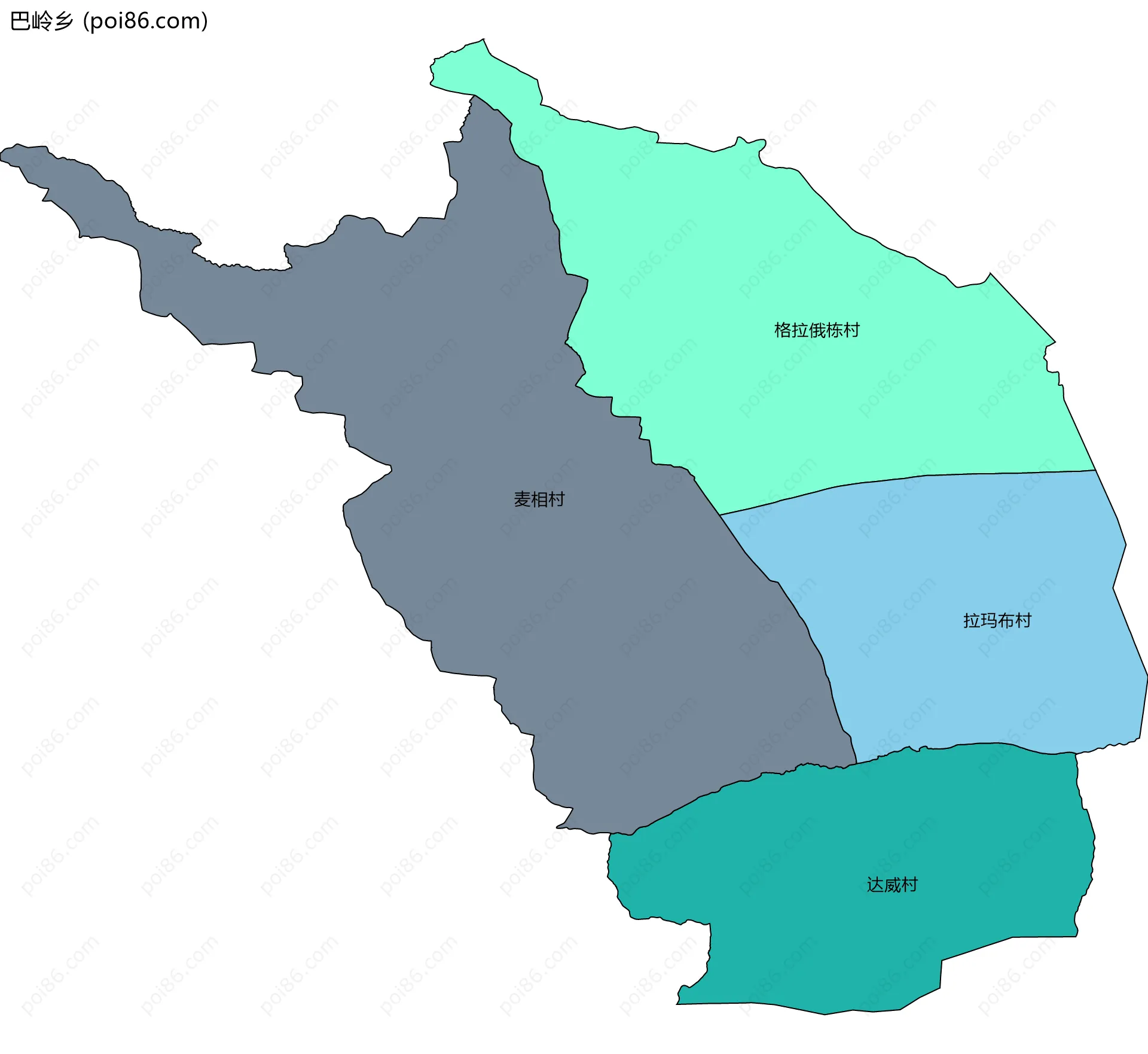 巴岭乡边界地图(五级行政区划)