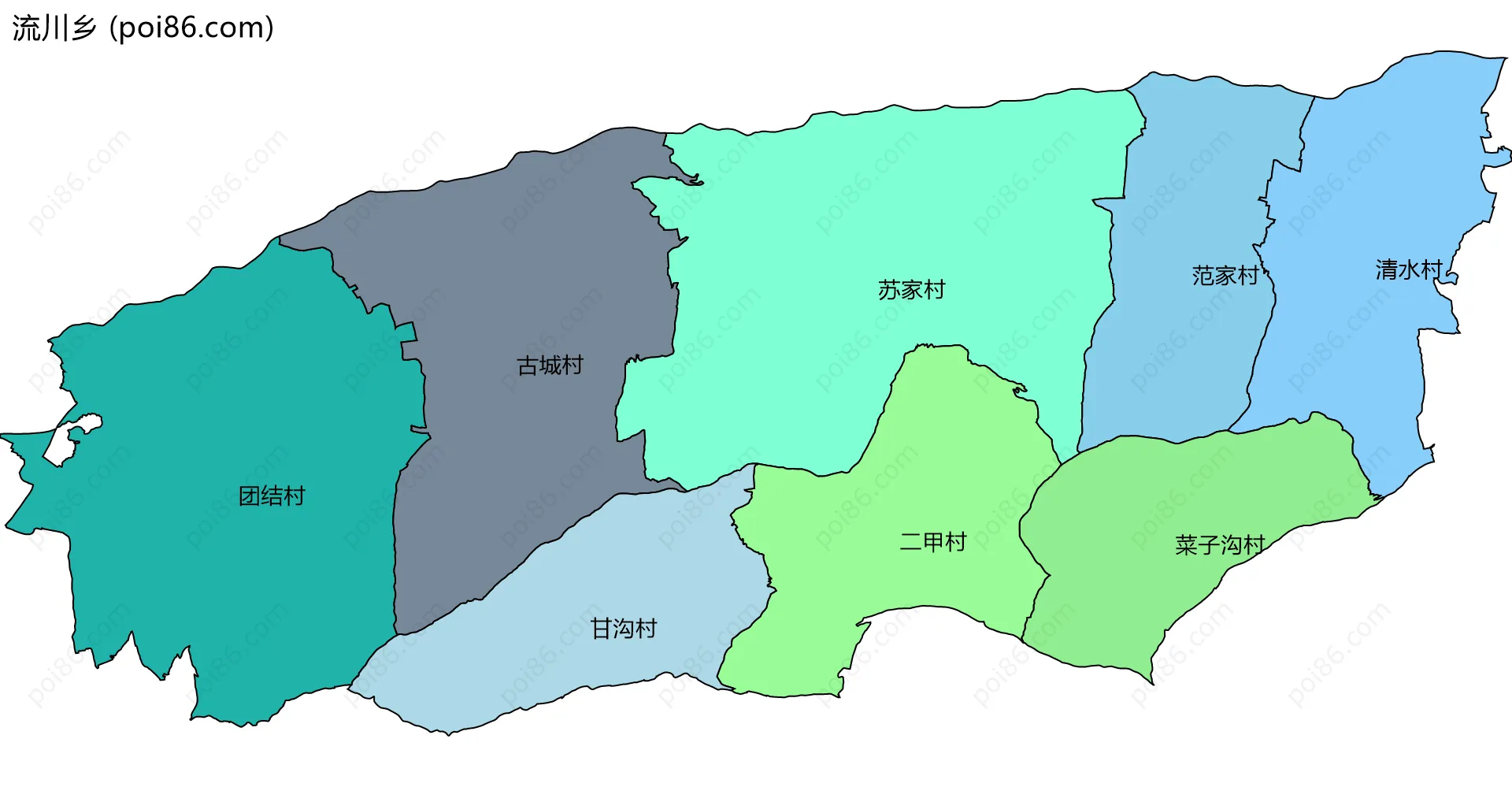 流川乡边界地图(五级行政区划)