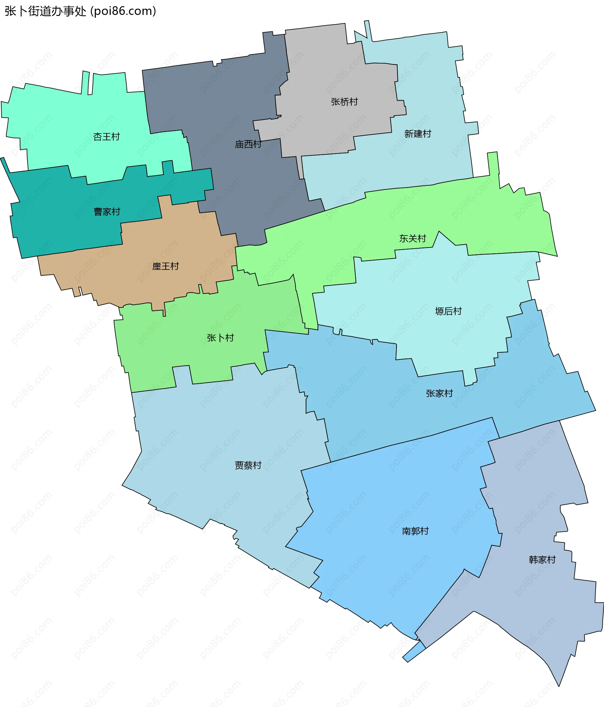 张卜街道办事处边界地图(五级行政区划)