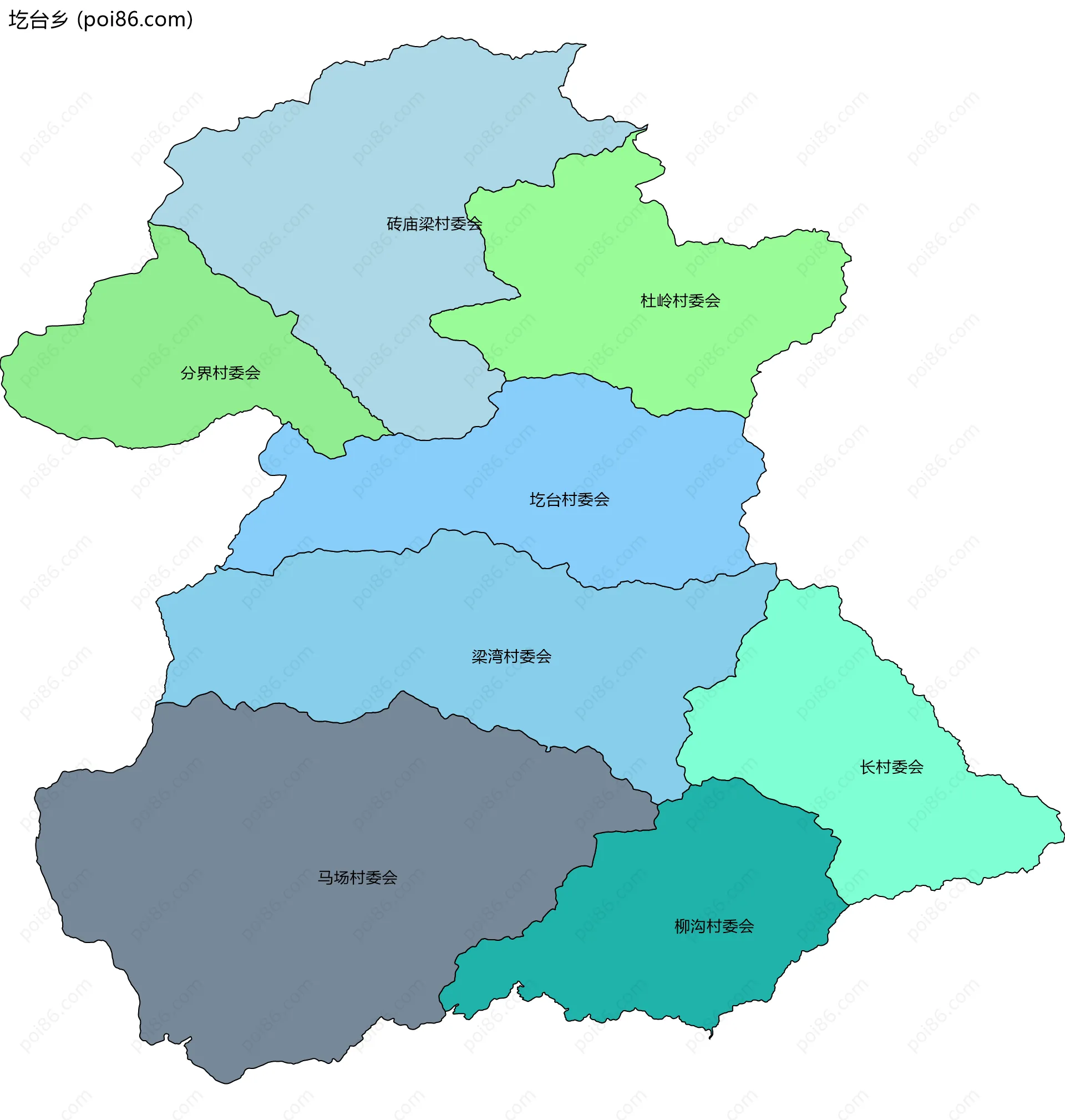 圪台乡边界地图(五级行政区划)