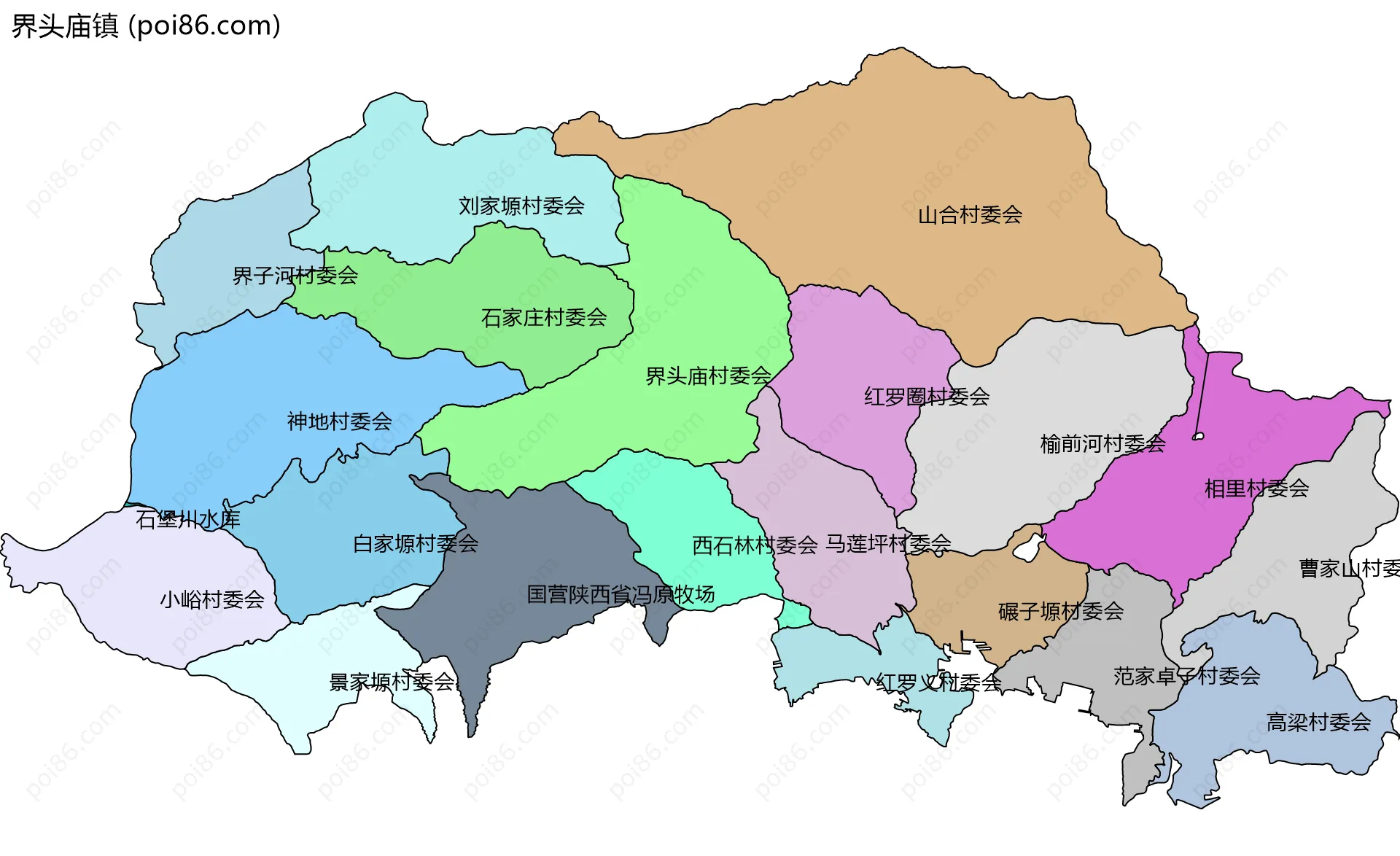 界头庙镇边界地图(五级行政区划)