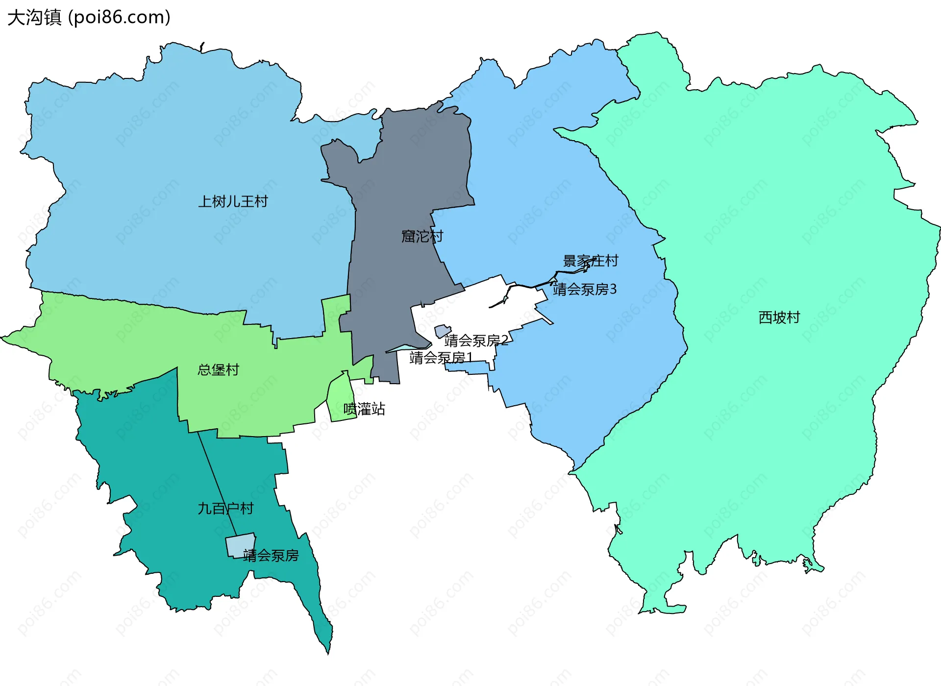大沟镇边界地图(五级行政区划)