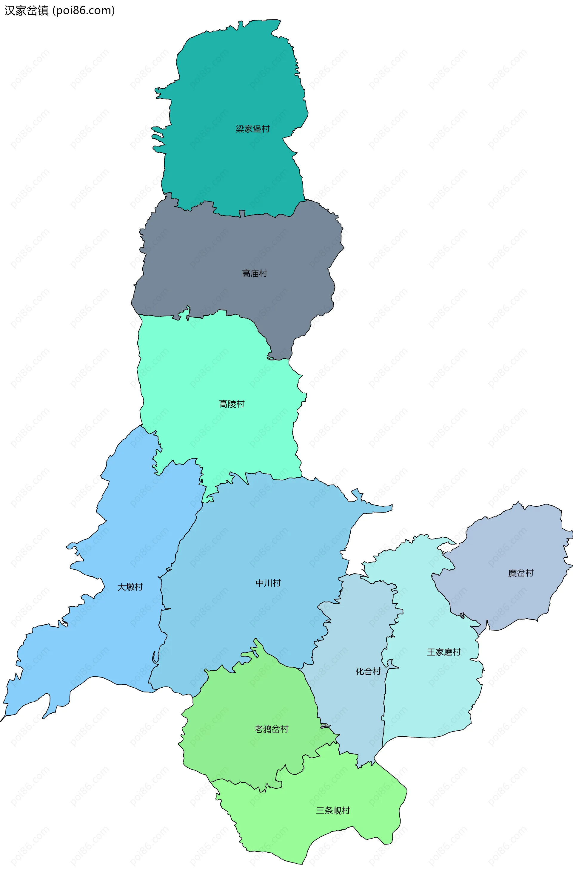 汉家岔镇边界地图(五级行政区划)