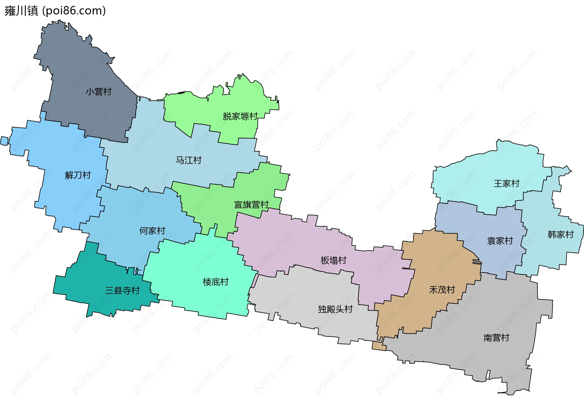 雍川镇边界地图(五级行政区划)