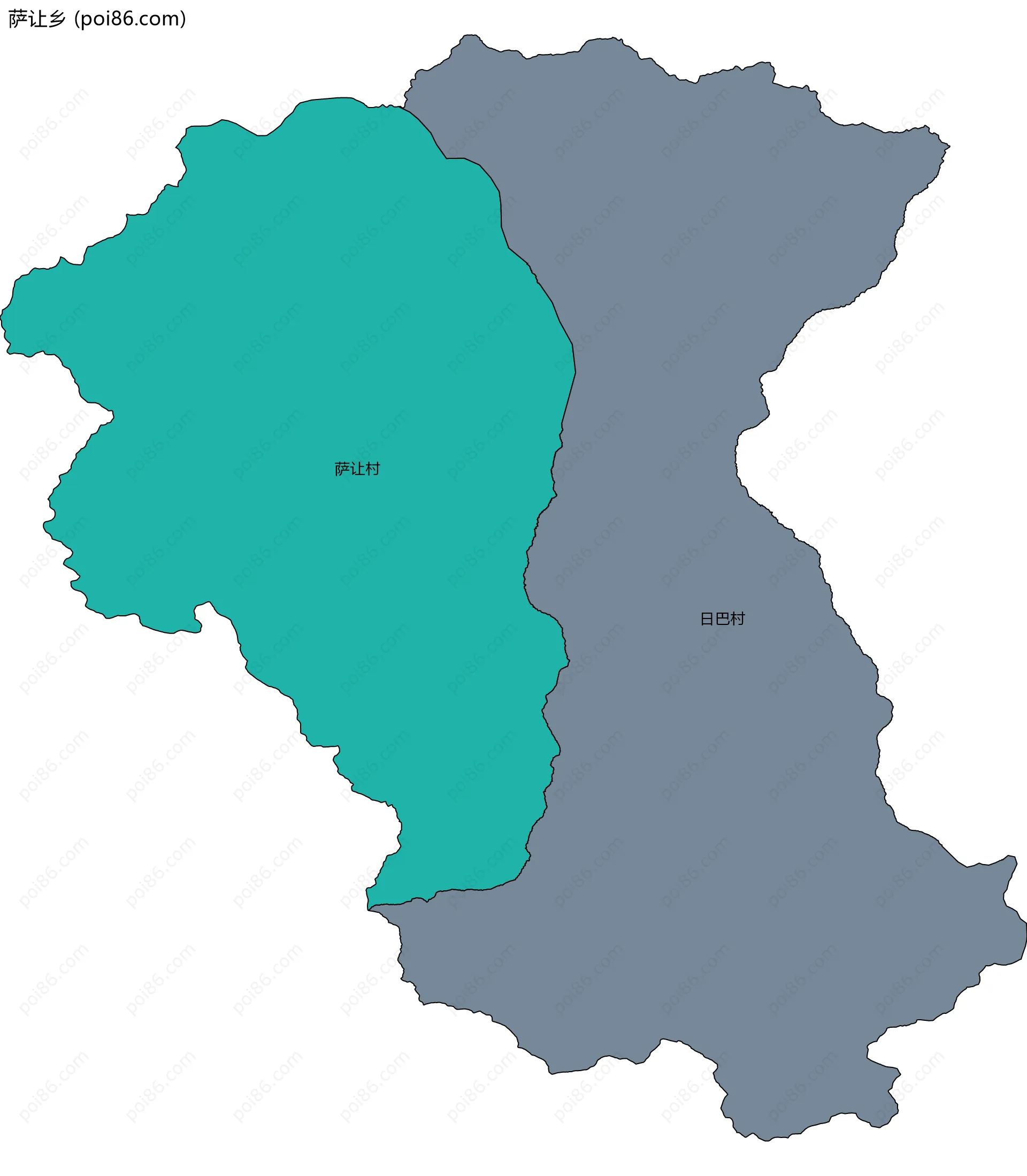 萨让乡边界地图(五级行政区划)