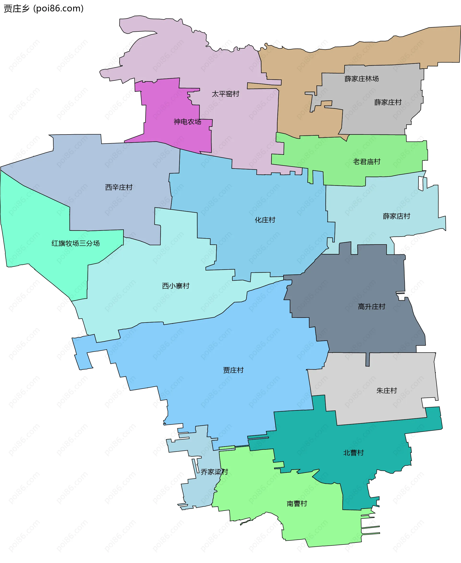 贾庄乡边界地图(五级行政区划)