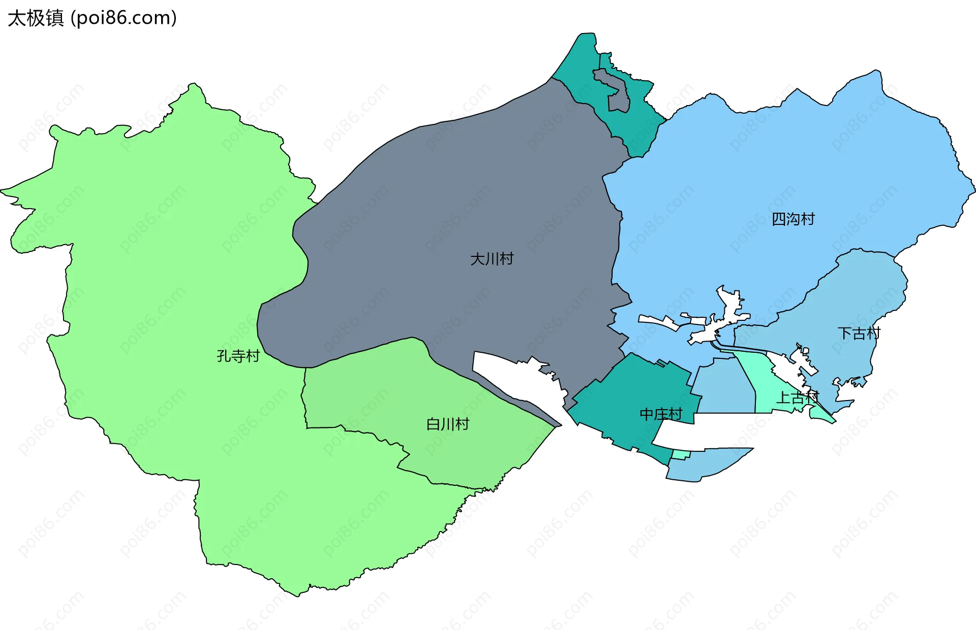 太极镇边界地图(五级行政区划)