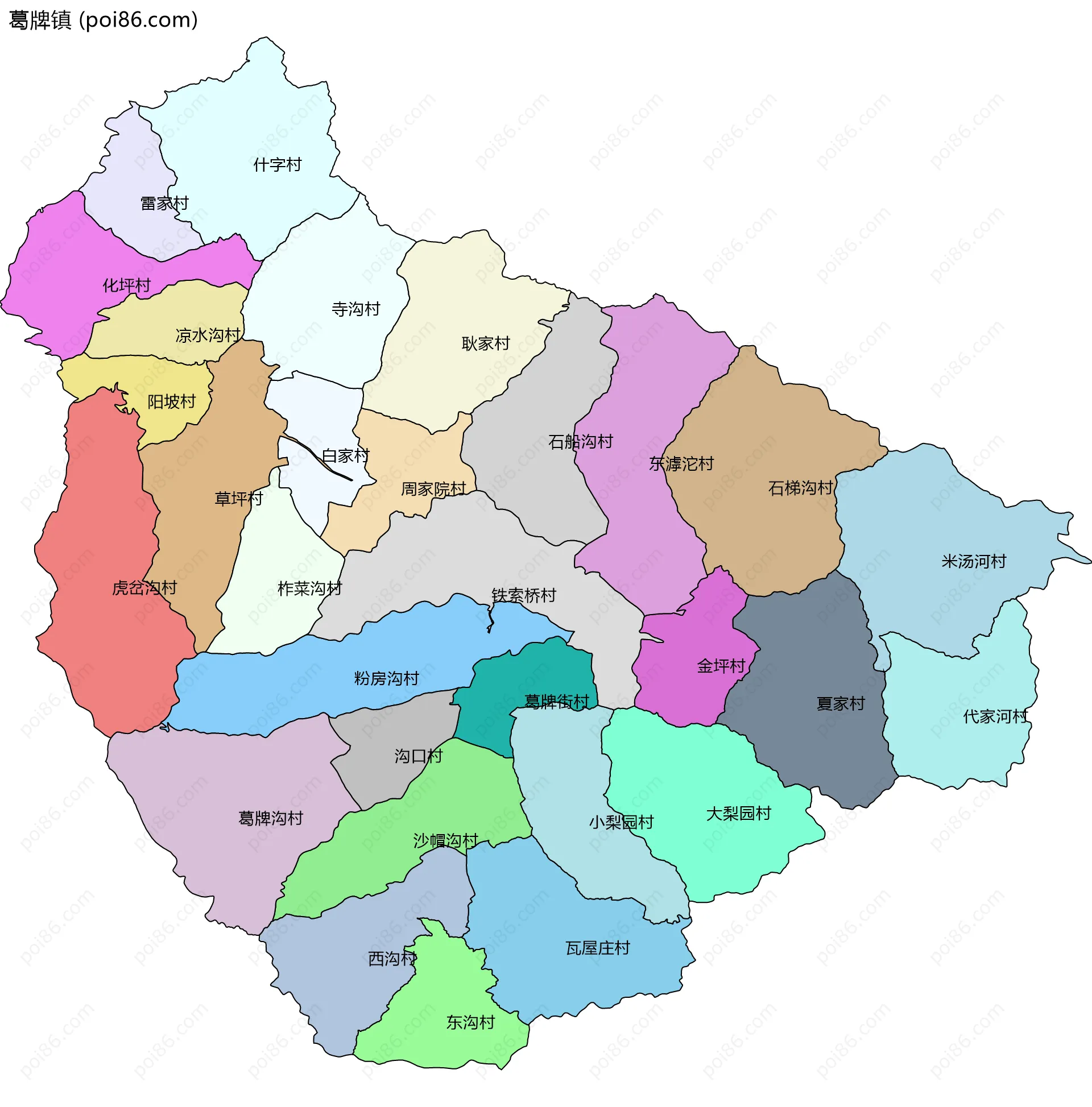 葛牌镇边界地图(五级行政区划)