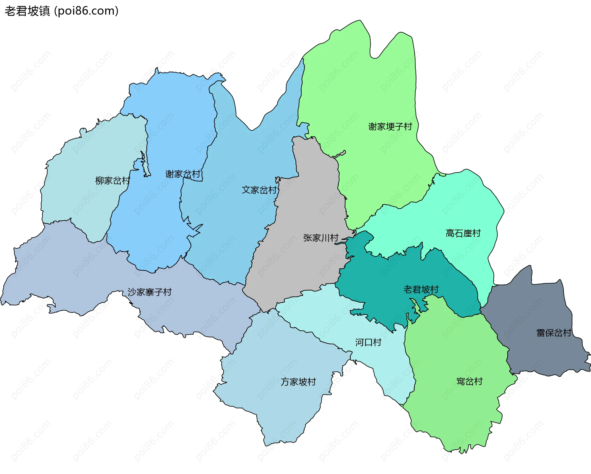 老君坡镇边界地图(五级行政区划)
