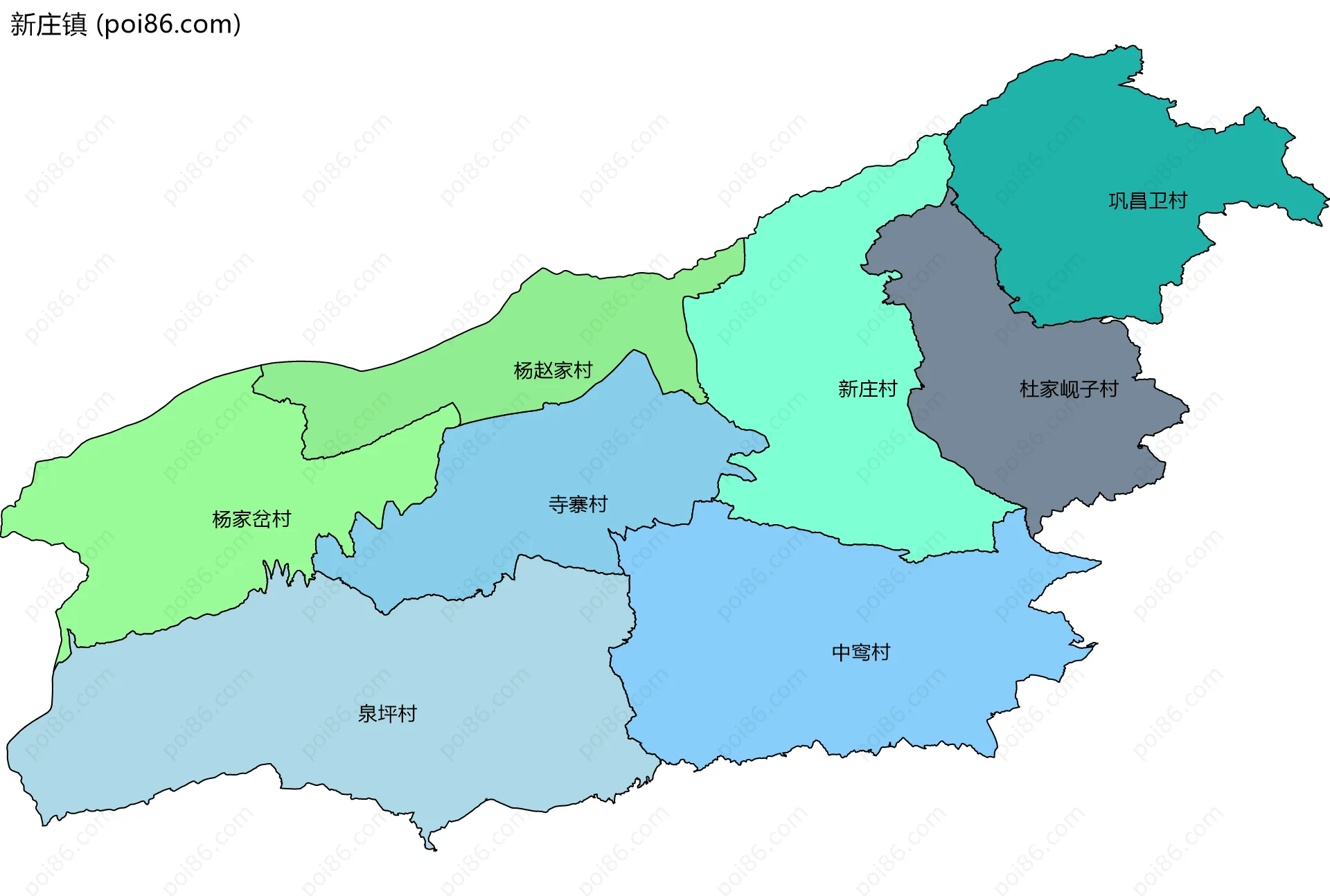 新庄镇边界地图(五级行政区划)
