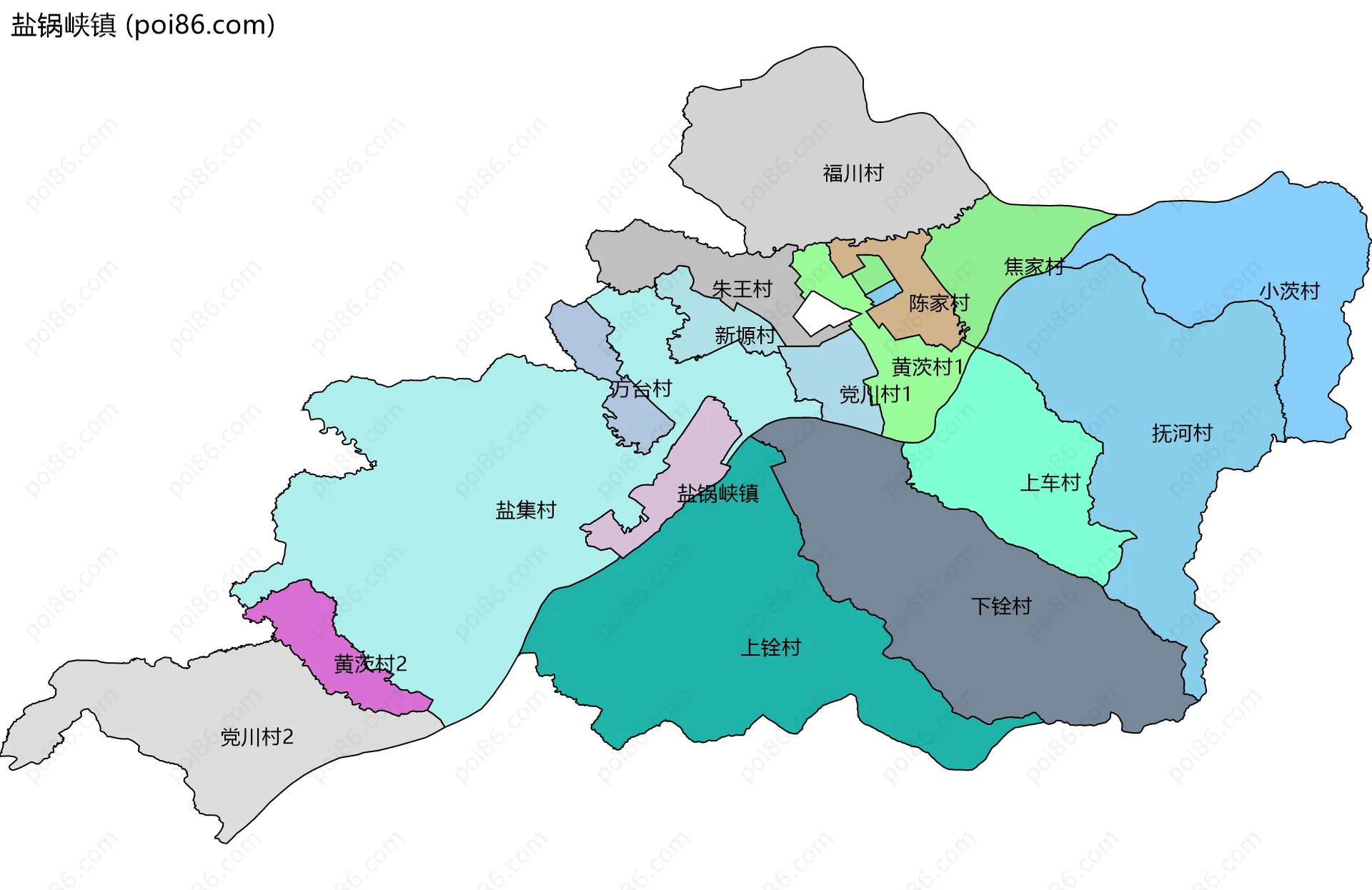 盐锅峡镇边界地图(五级行政区划)