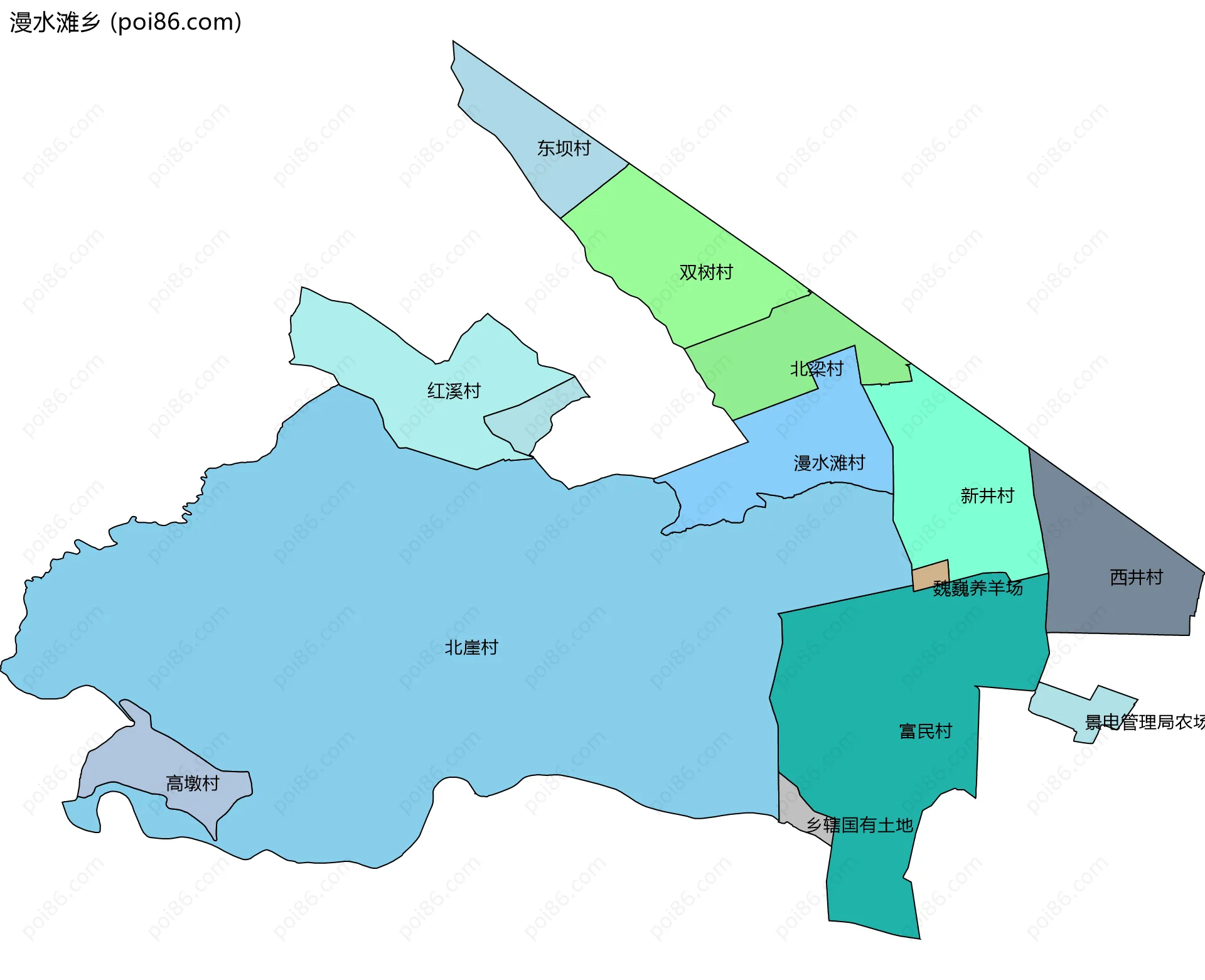 漫水滩乡边界地图(五级行政区划)