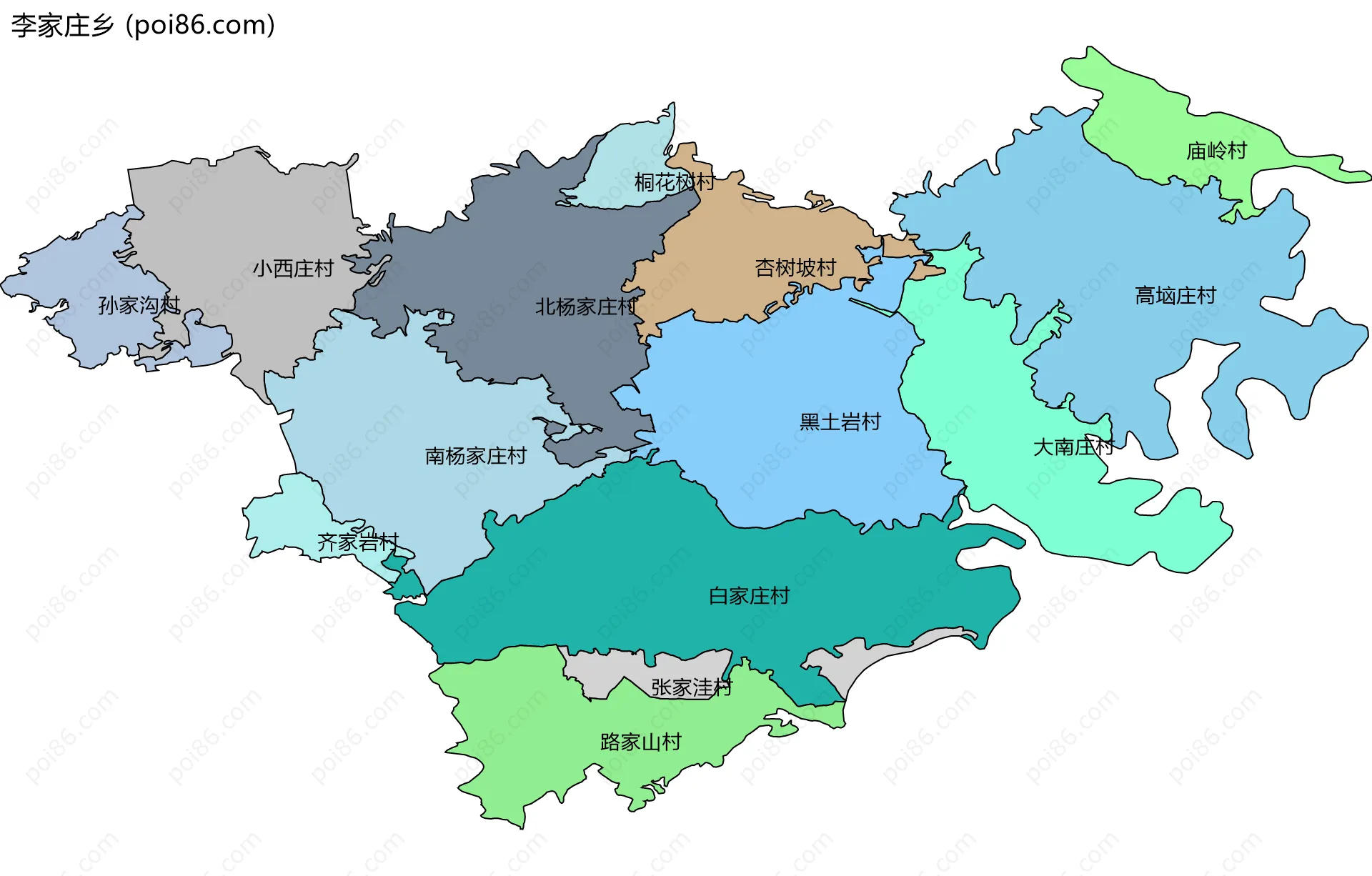 李家庄乡边界地图(五级行政区划)