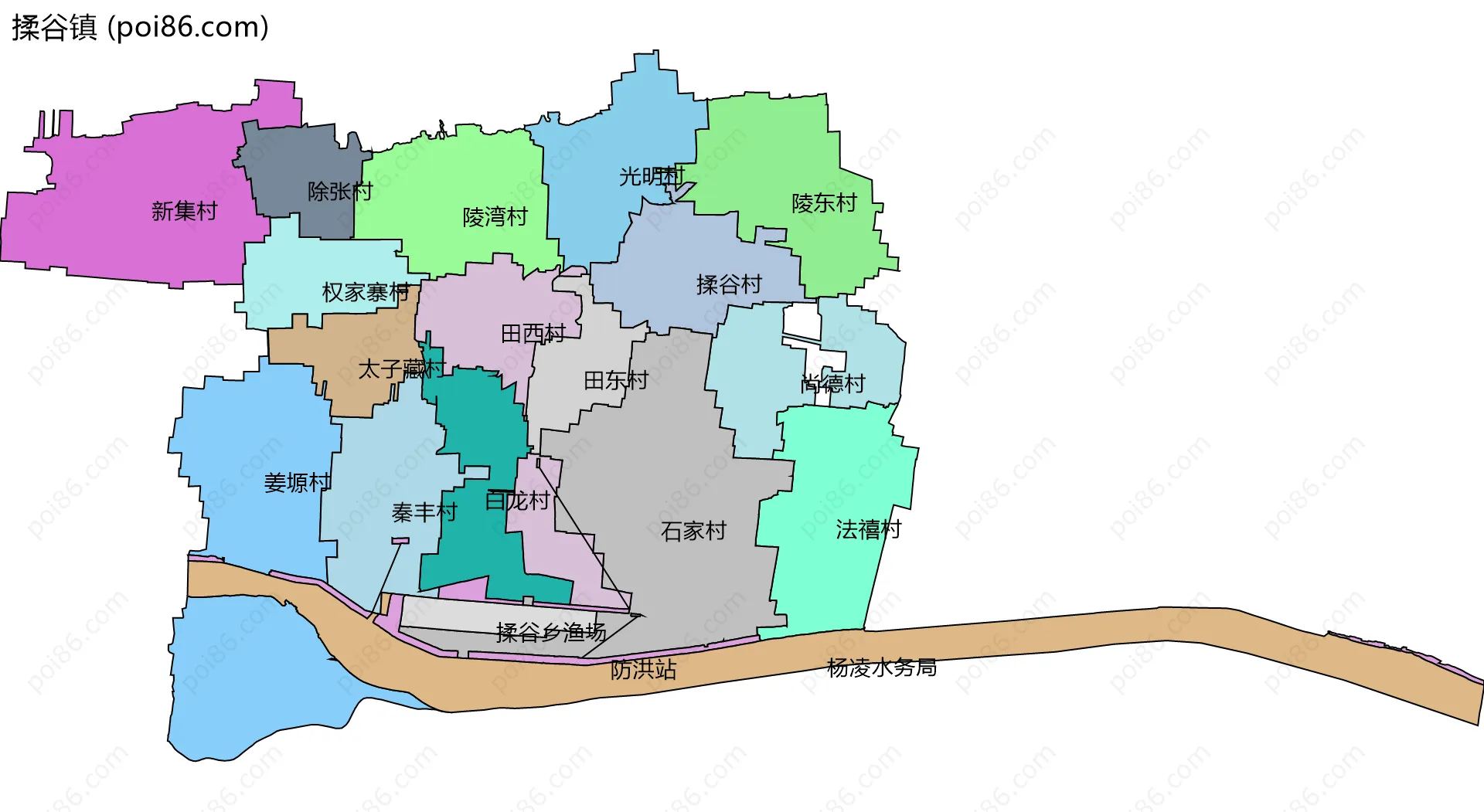 揉谷镇边界地图(五级行政区划)