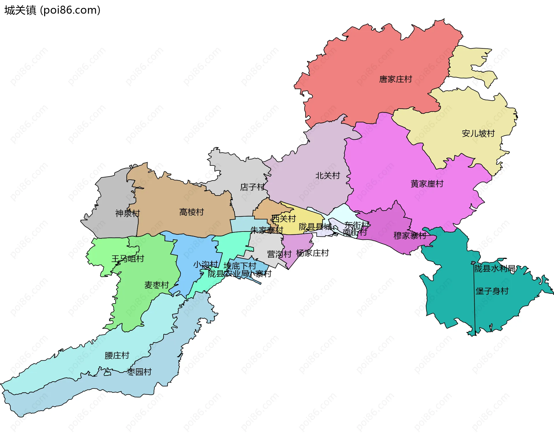 城关镇边界地图(五级行政区划)