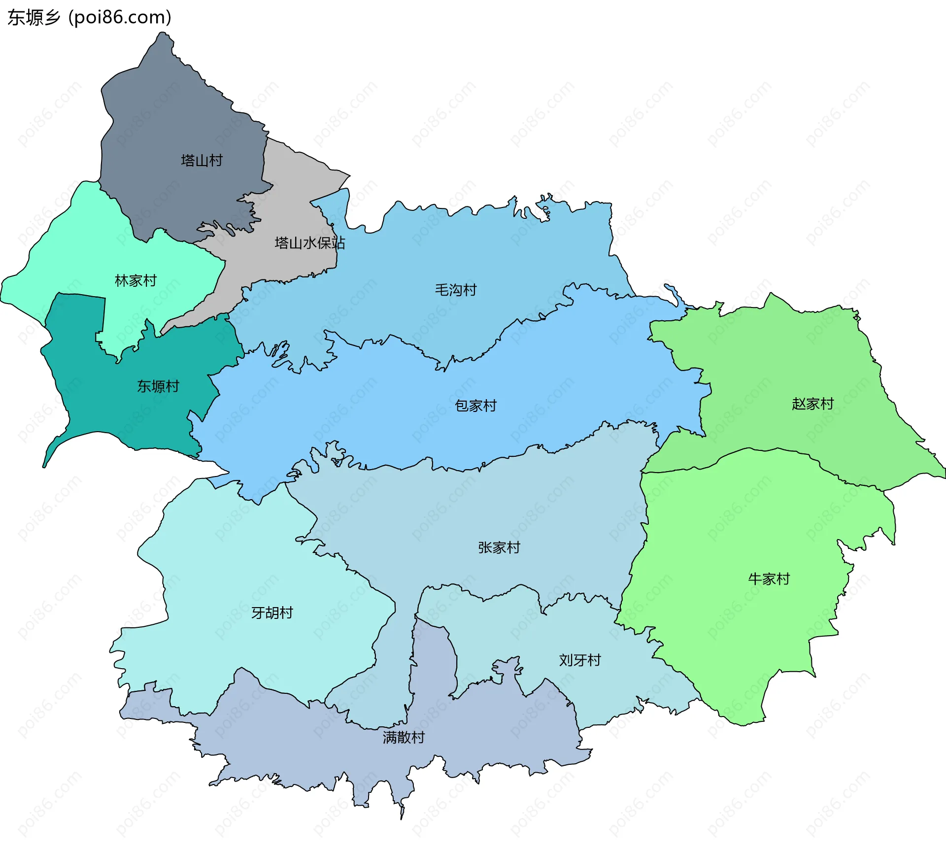 东塬乡边界地图(五级行政区划)