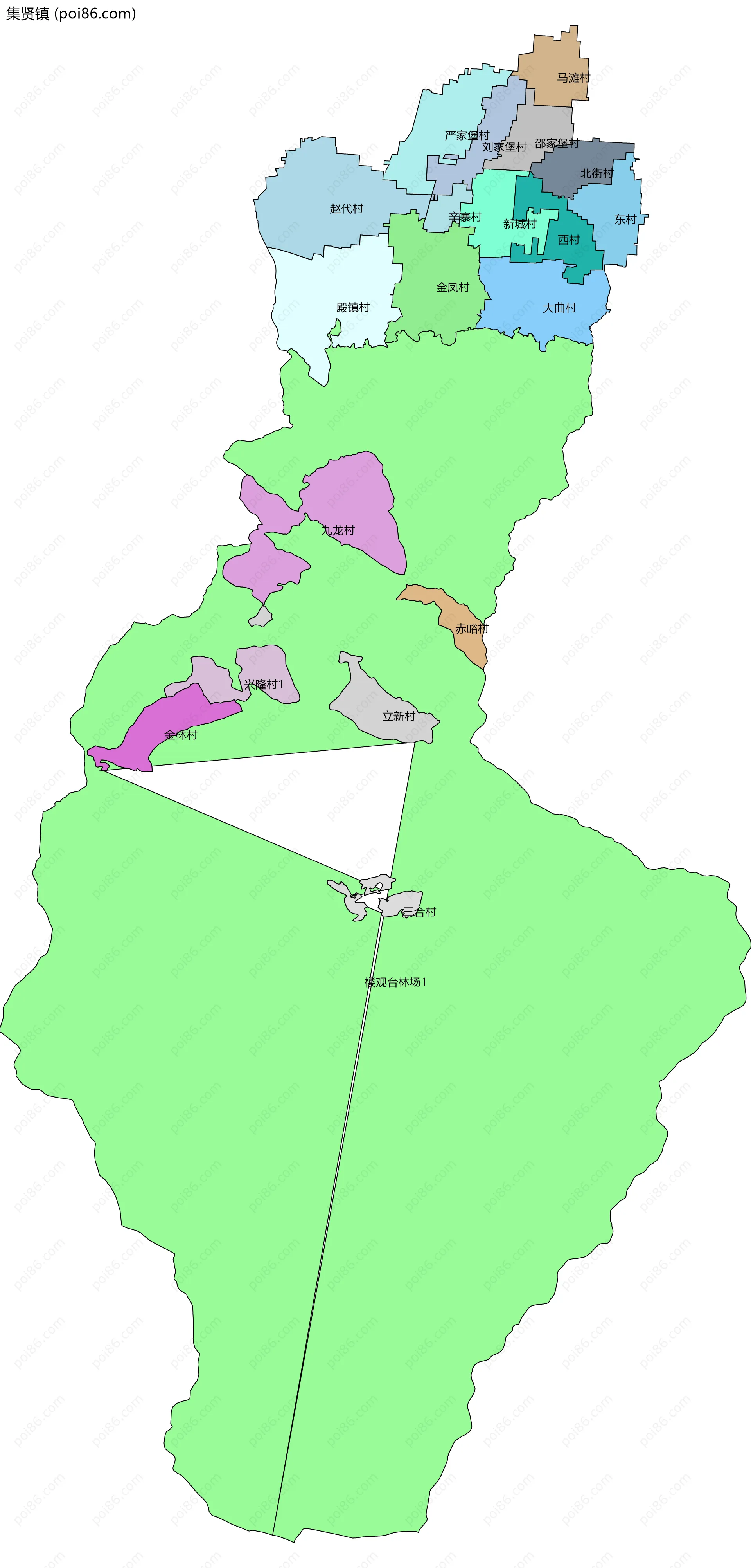 集贤镇边界地图(五级行政区划)