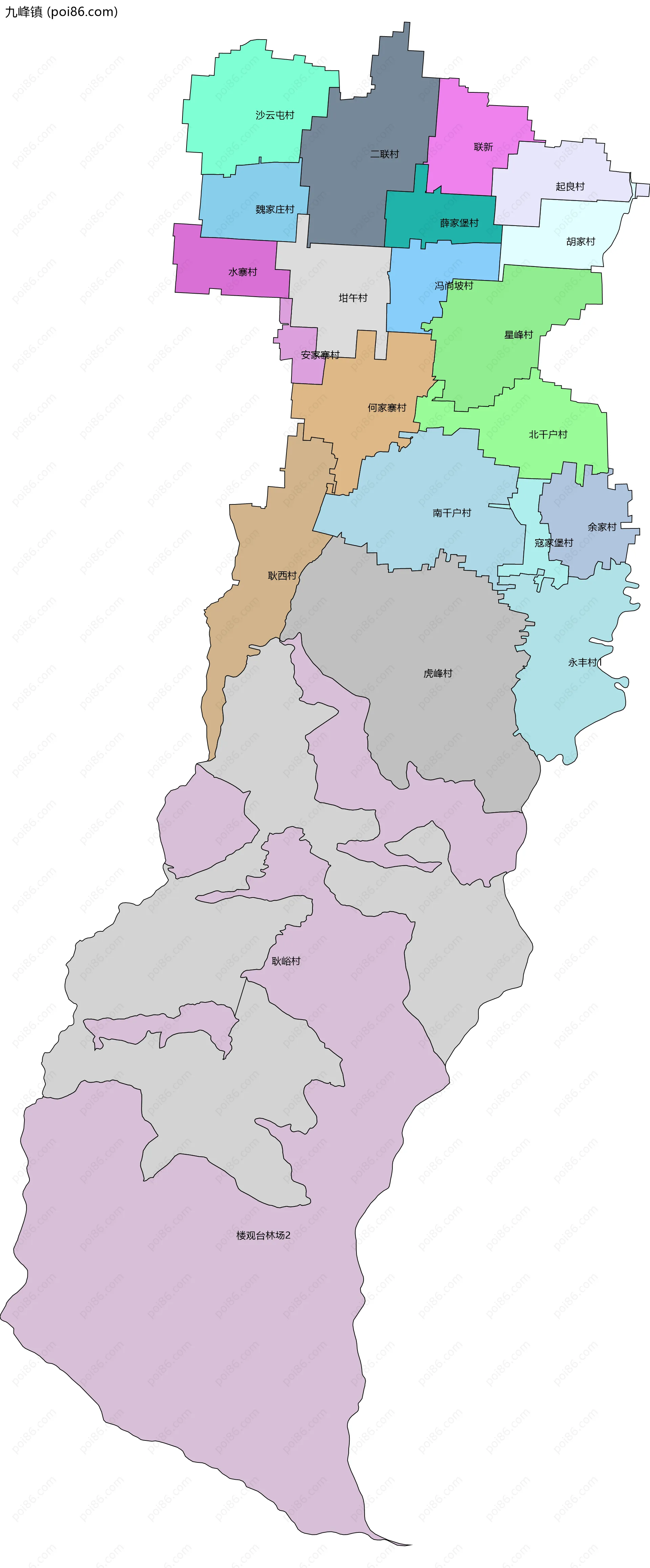 九峰镇边界地图(五级行政区划)