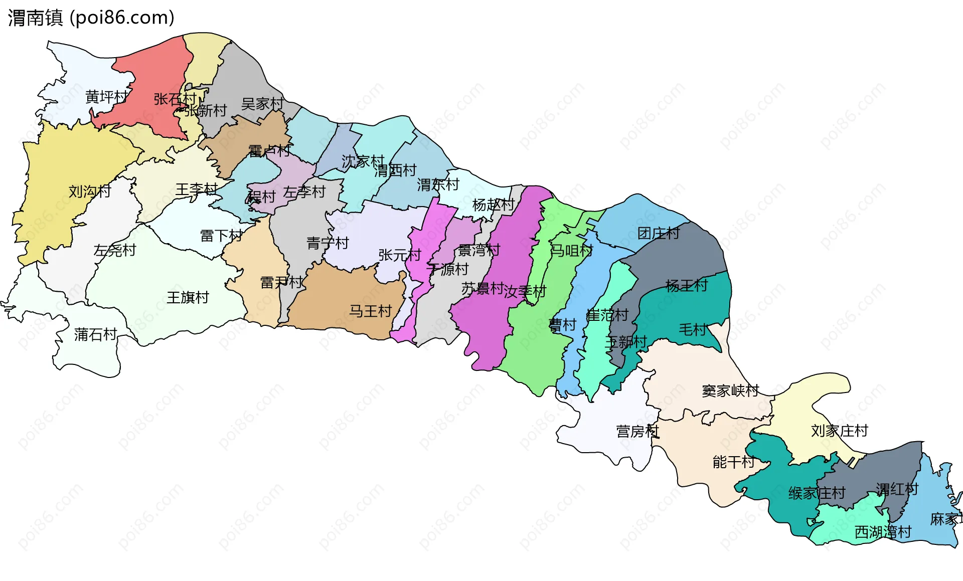 渭南镇边界地图(五级行政区划)