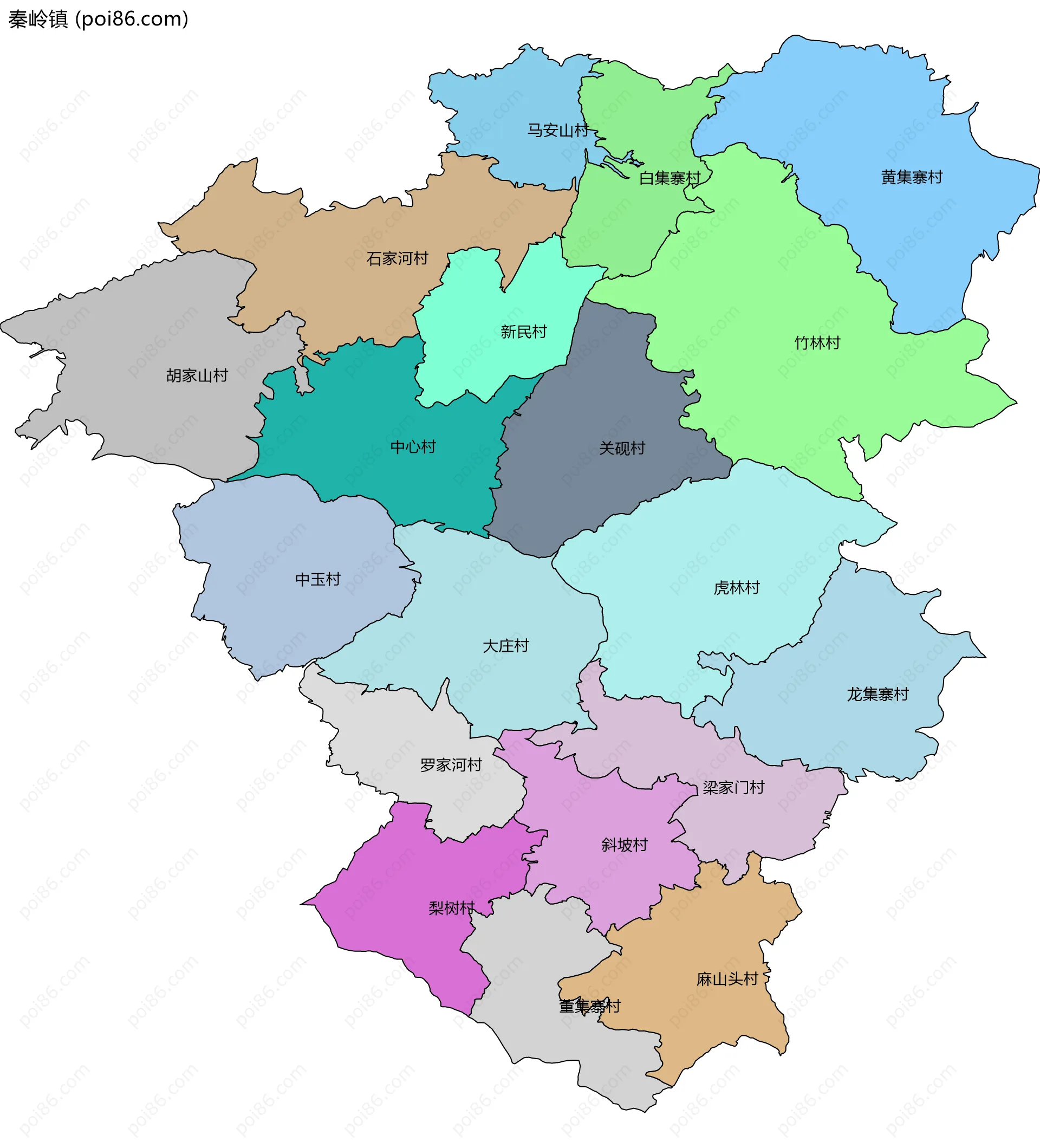 秦岭镇边界地图(五级行政区划)
