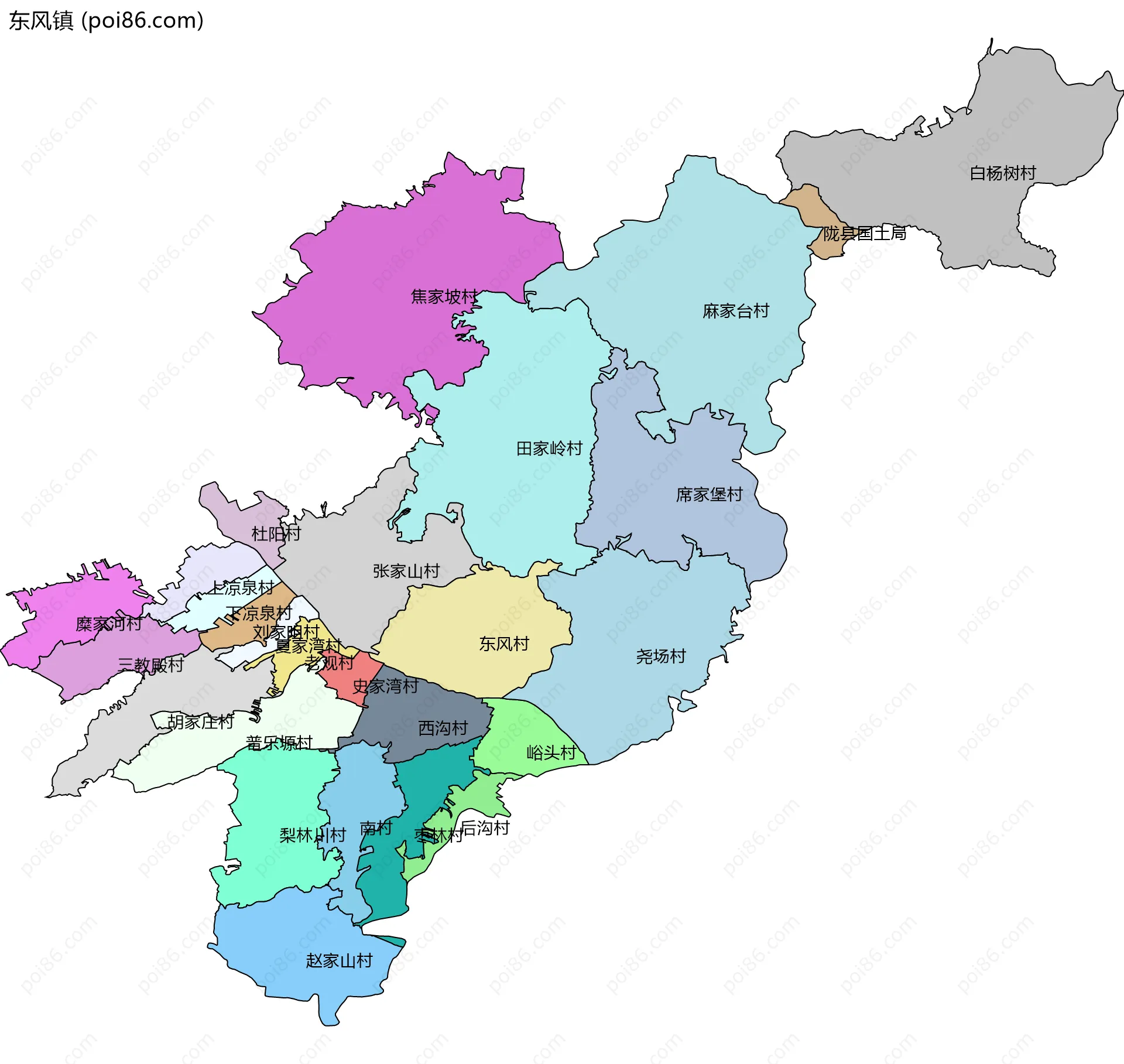 东风镇边界地图(五级行政区划)