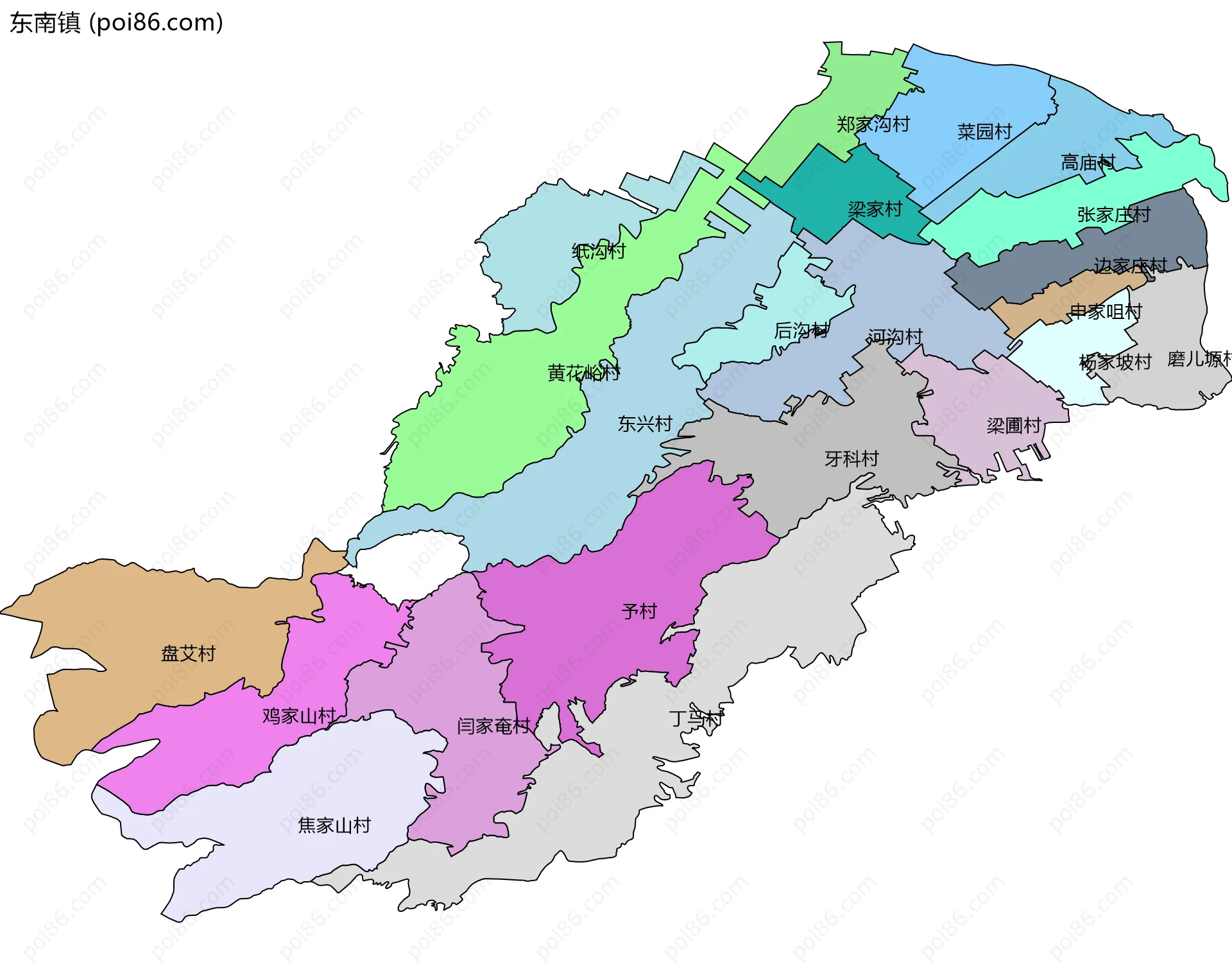 东南镇边界地图(五级行政区划)