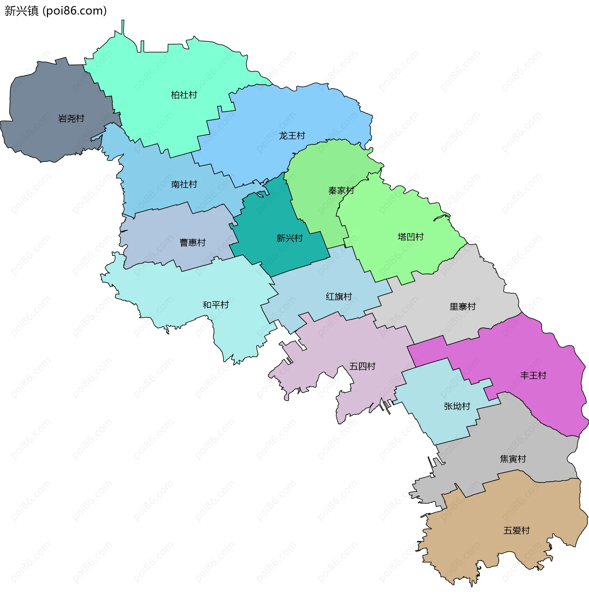 新兴镇边界地图(五级行政区划)