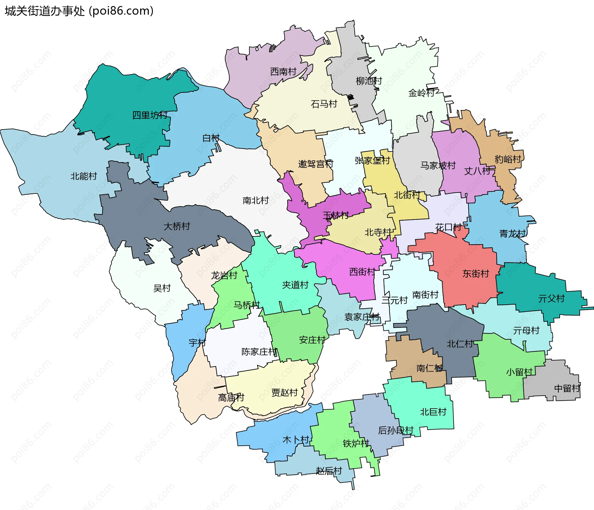 城关街道办事处边界地图(五级行政区划)