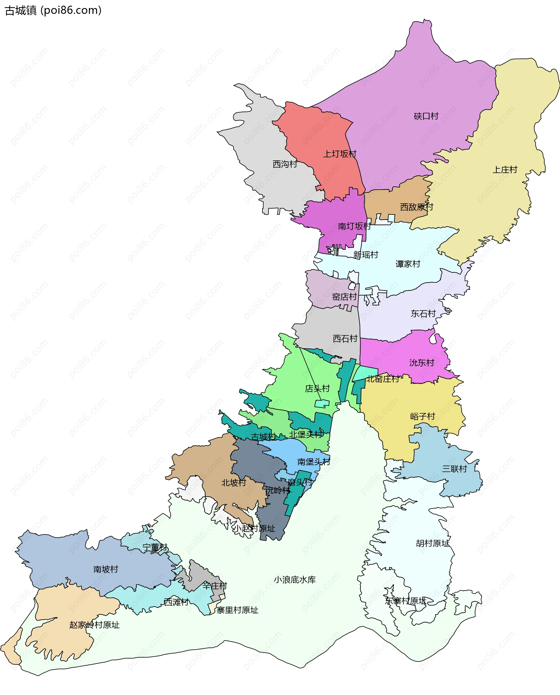 古城镇边界地图(五级行政区划)