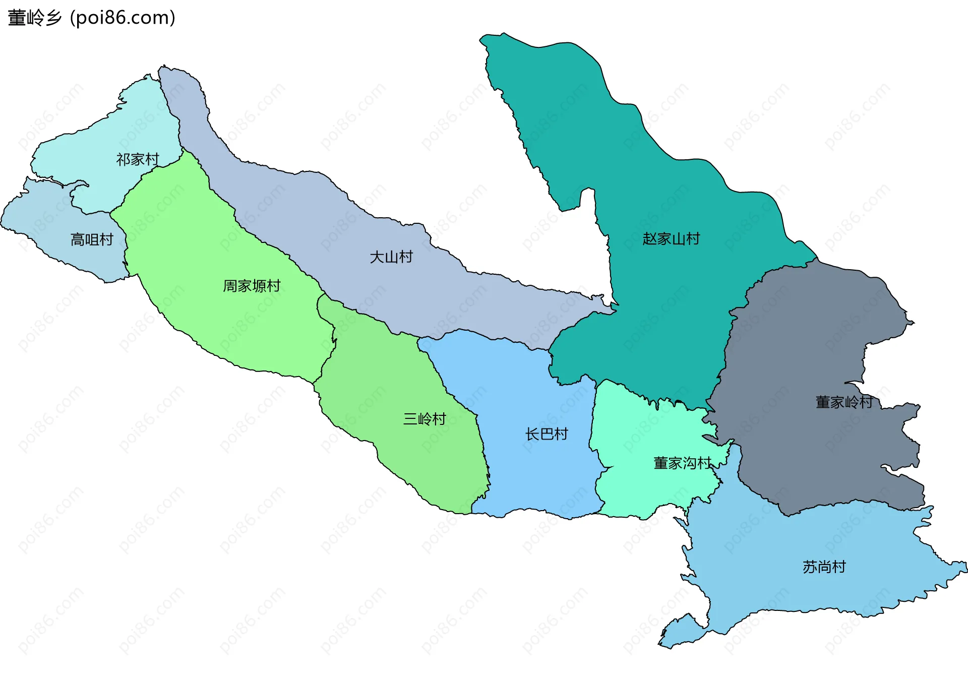 董岭乡边界地图(五级行政区划)