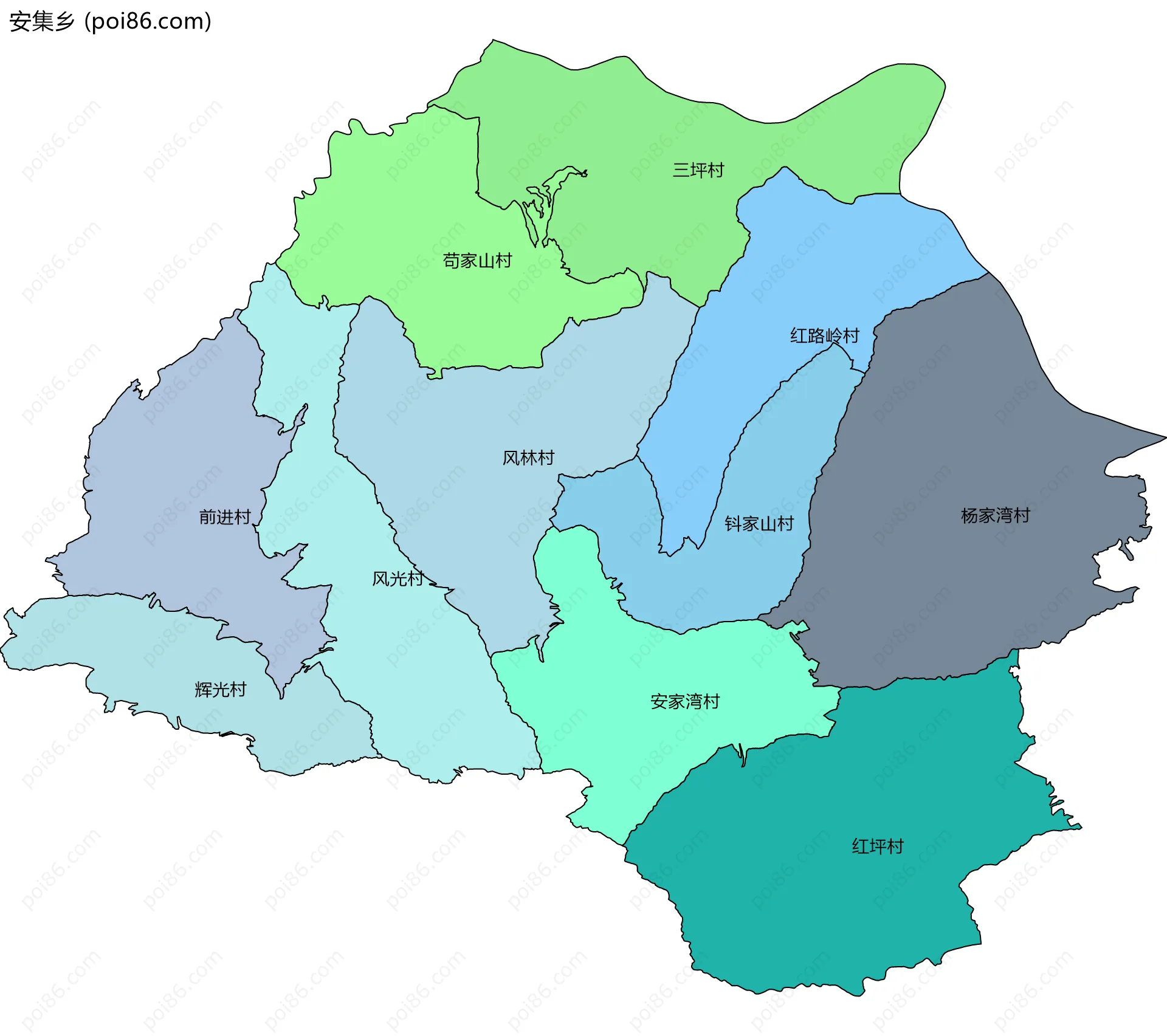 安集乡边界地图(五级行政区划)