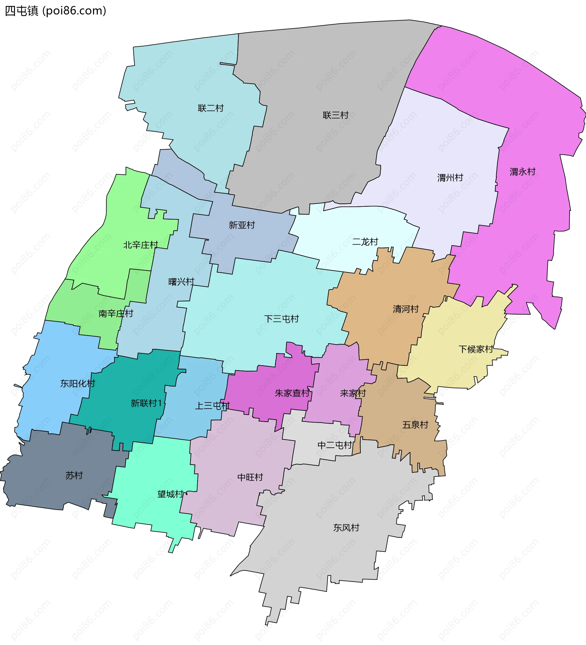 四屯镇边界地图(五级行政区划)