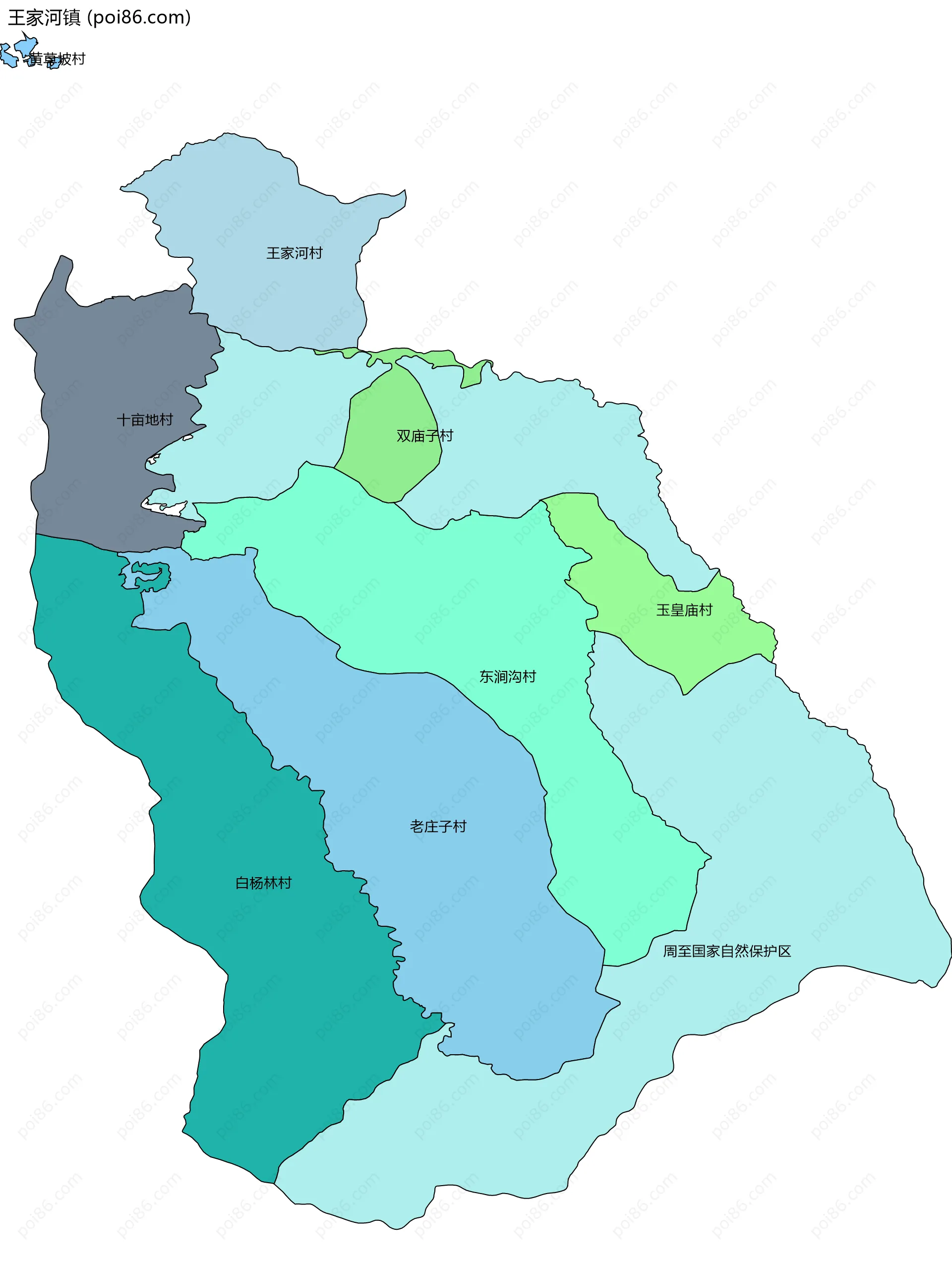 王家河镇边界地图(五级行政区划)