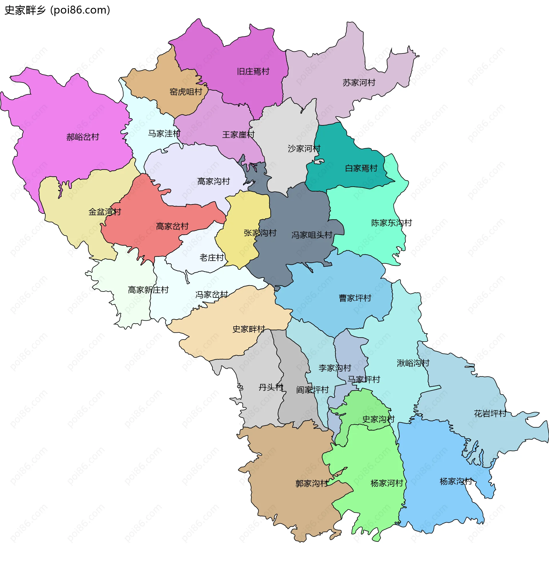 史家畔乡边界地图(五级行政区划)