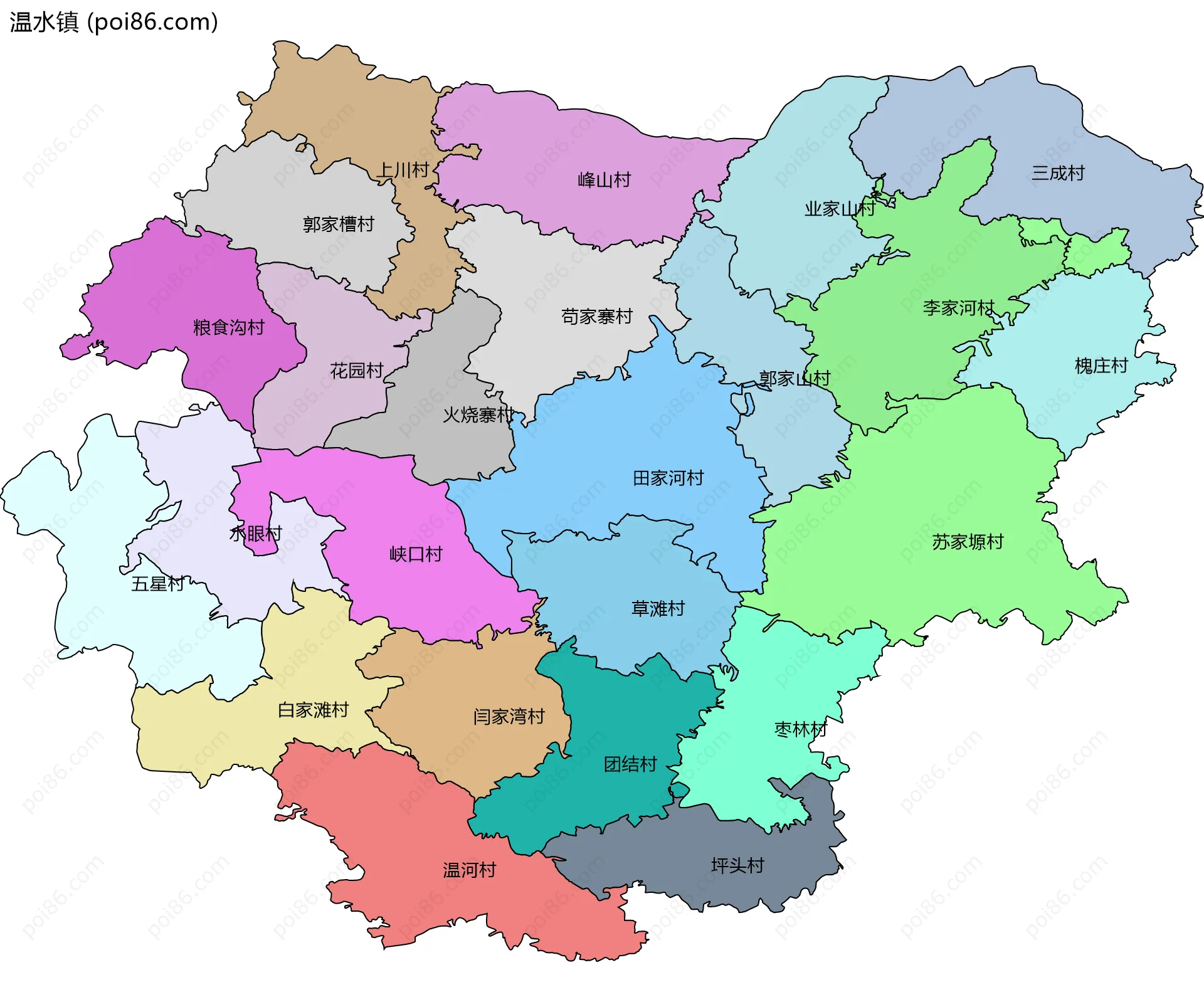 温水镇边界地图(五级行政区划)