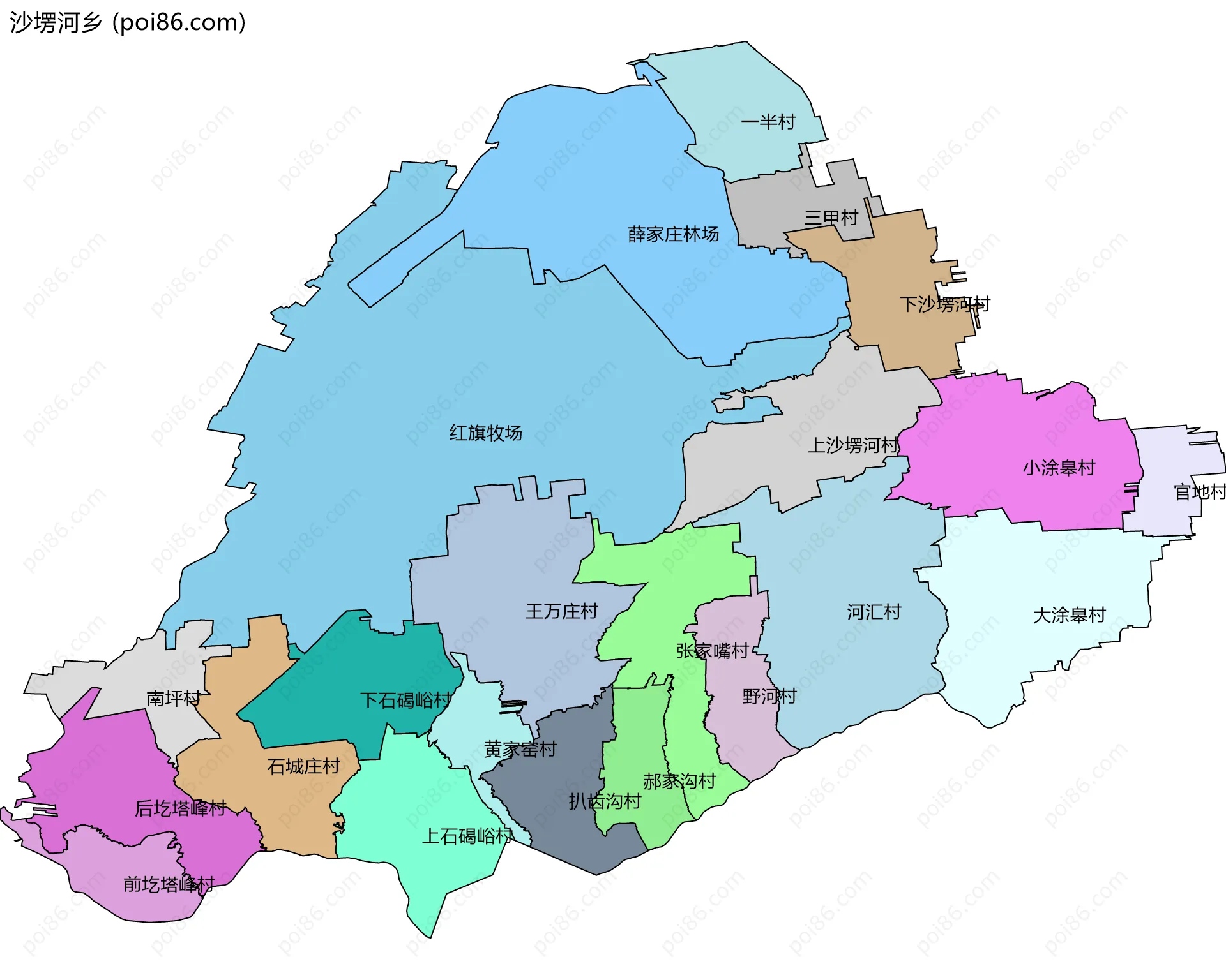 沙塄河乡边界地图(五级行政区划)