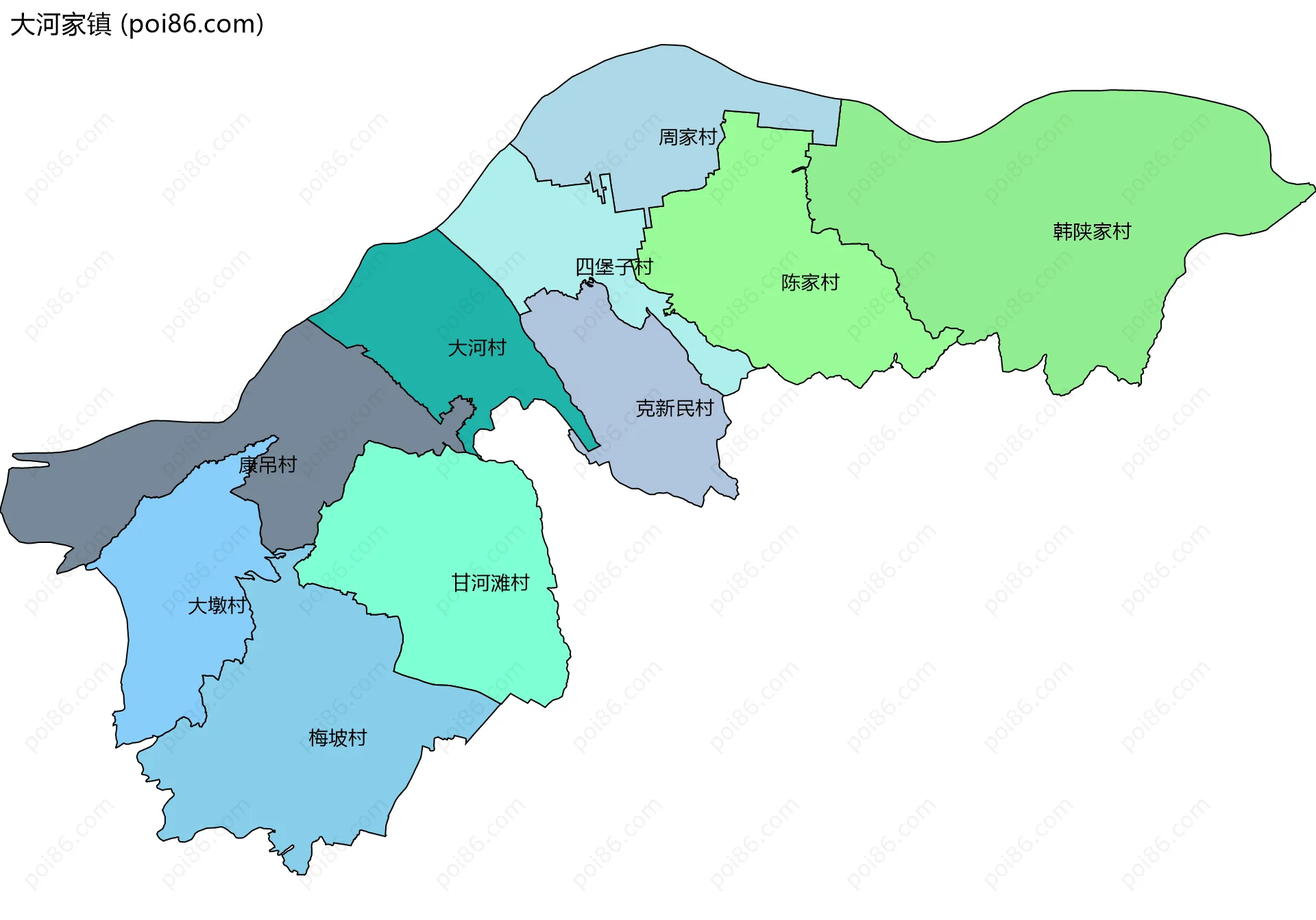 大河家镇边界地图(五级行政区划)