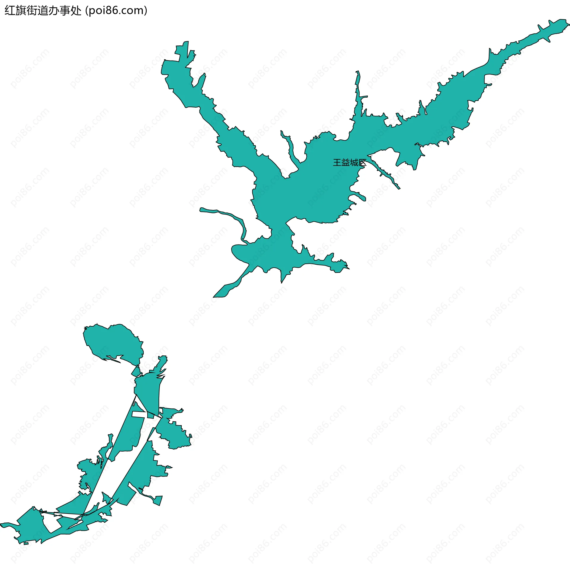 红旗街道办事处边界地图(五级行政区划)