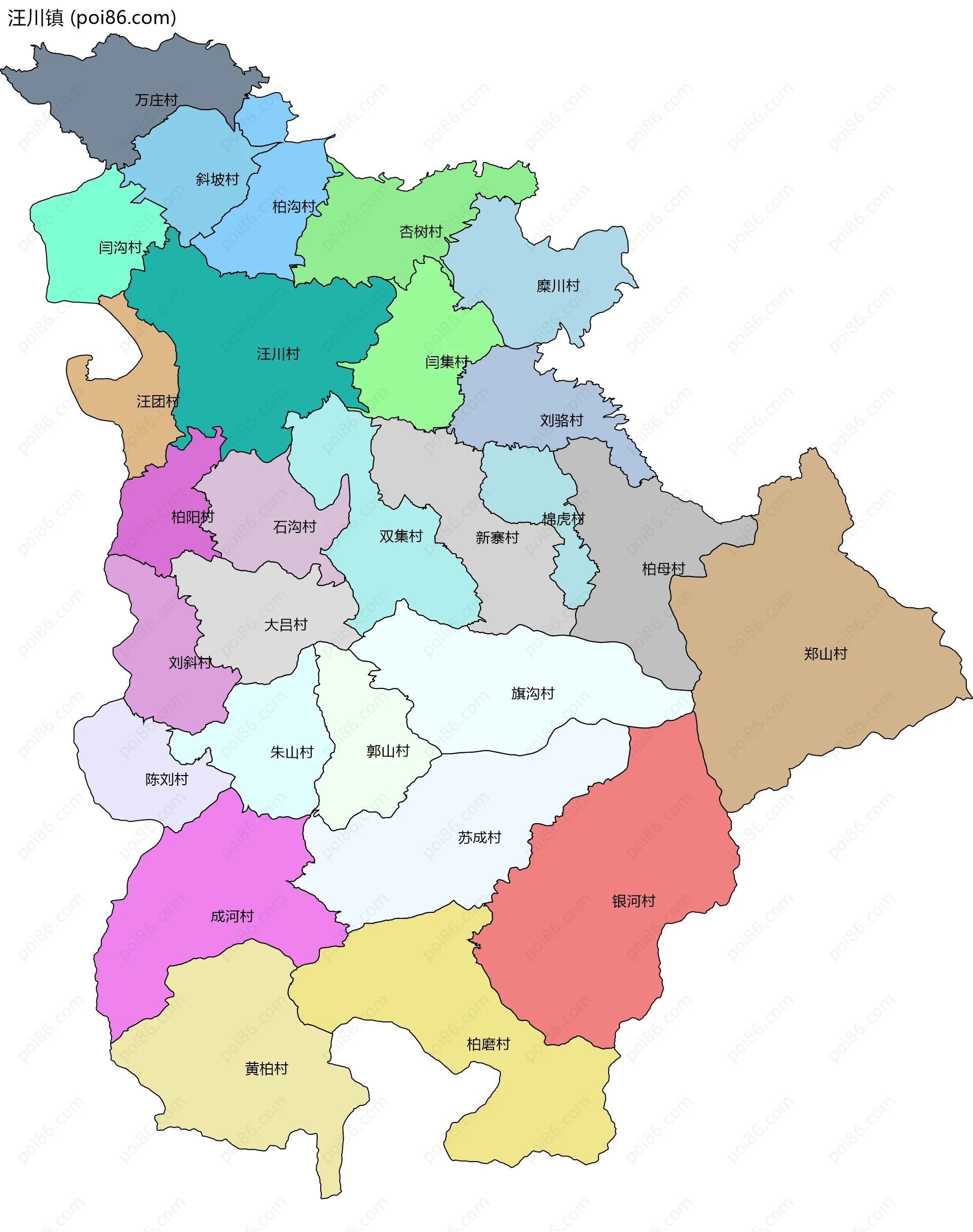 汪川镇边界地图(五级行政区划)