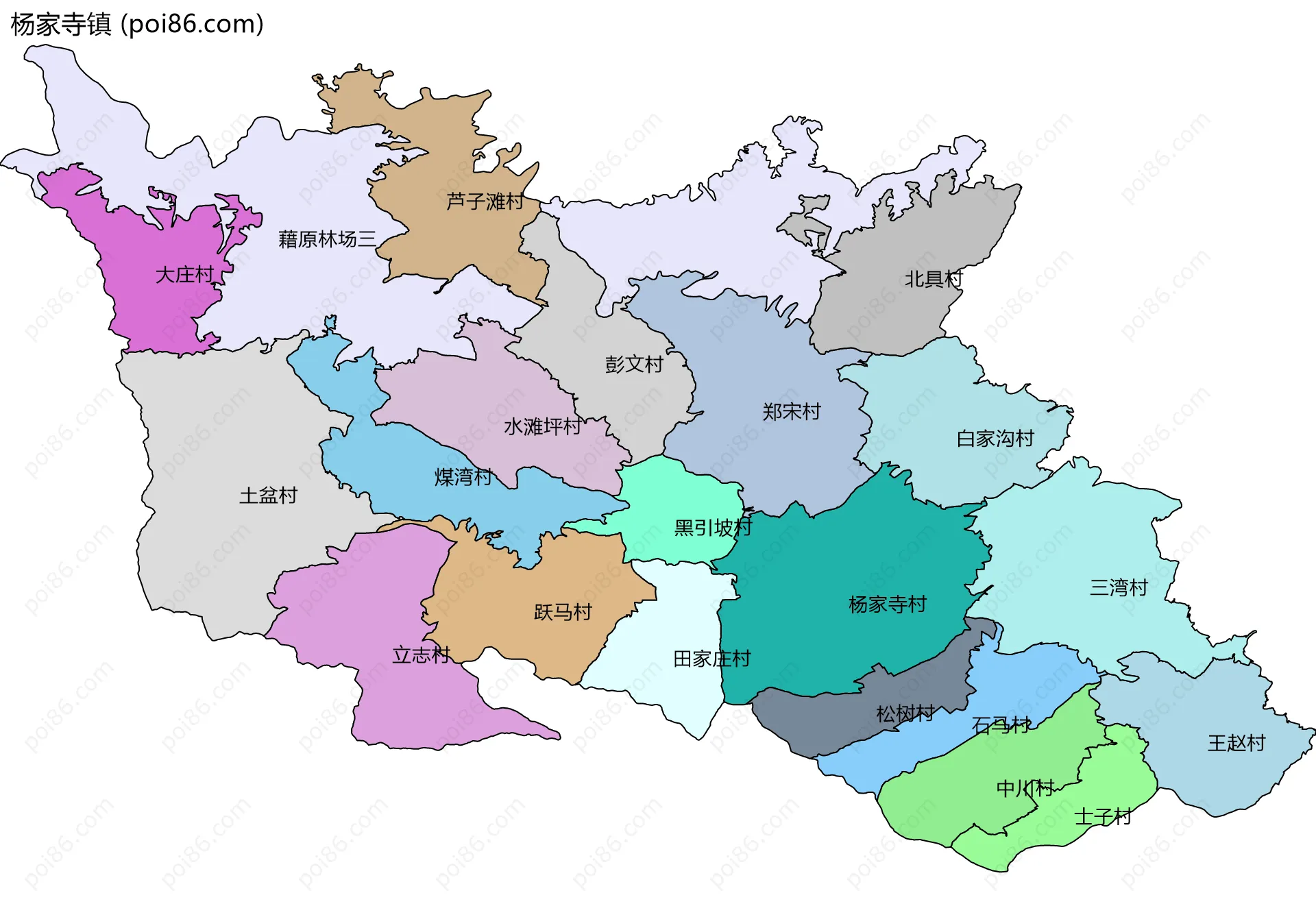 杨家寺镇边界地图(五级行政区划)