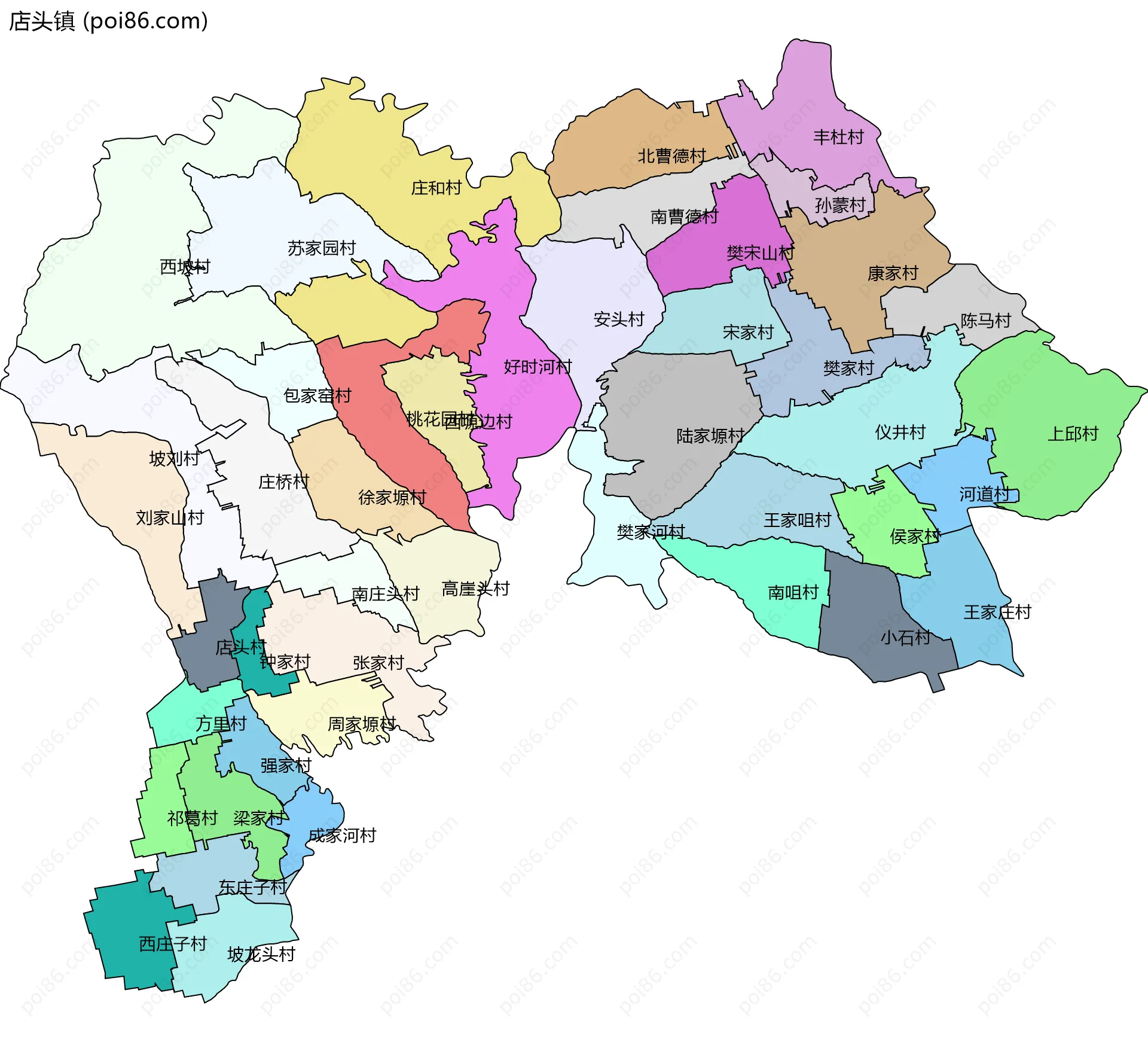 店头镇边界地图(五级行政区划)