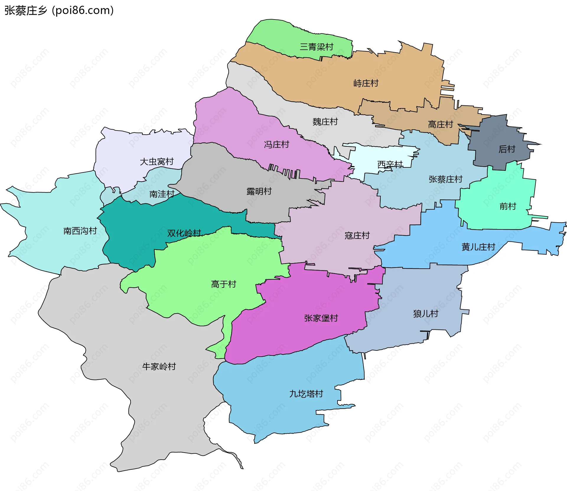张蔡庄乡边界地图(五级行政区划)