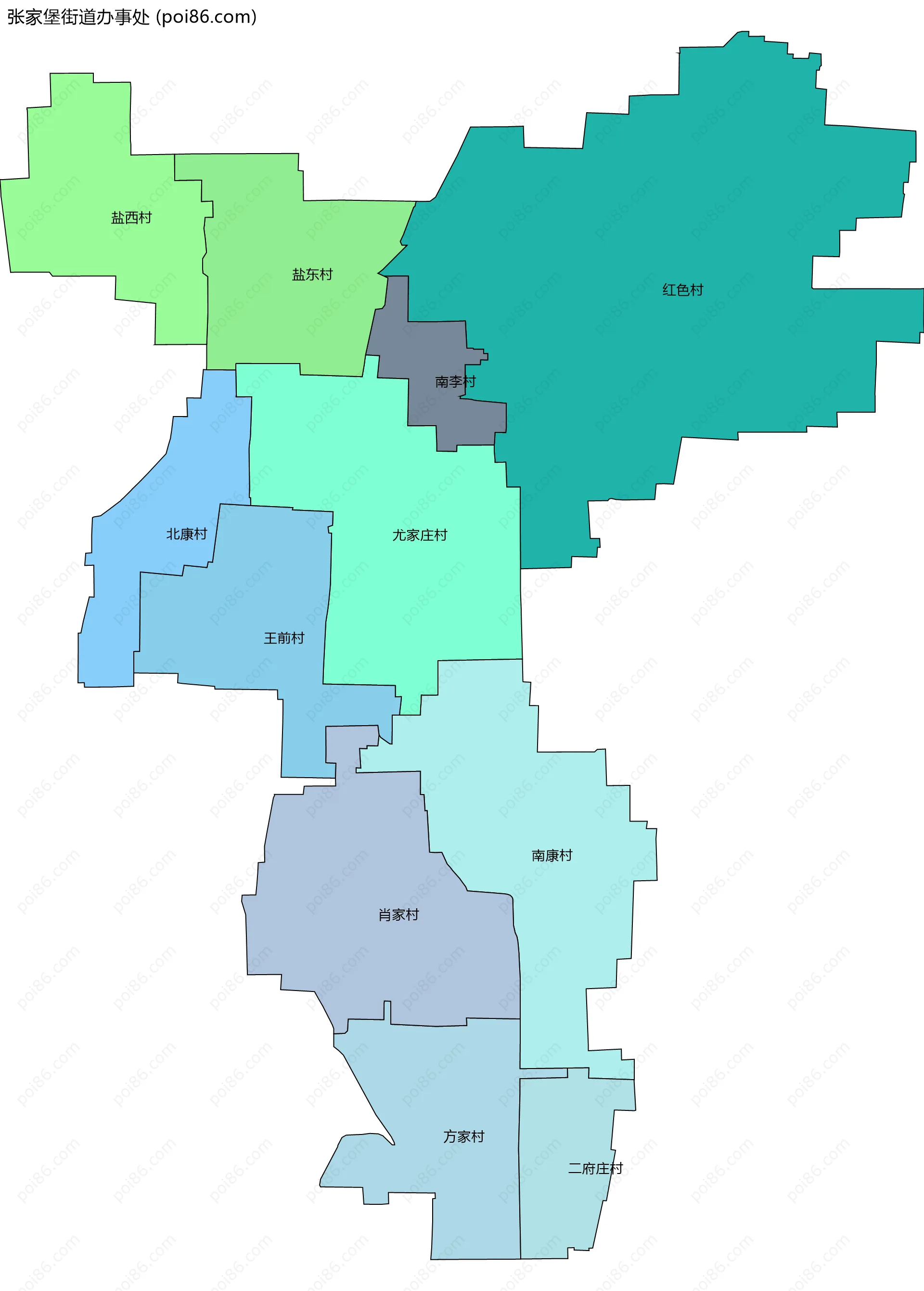 张家堡街道办事处边界地图(五级行政区划)