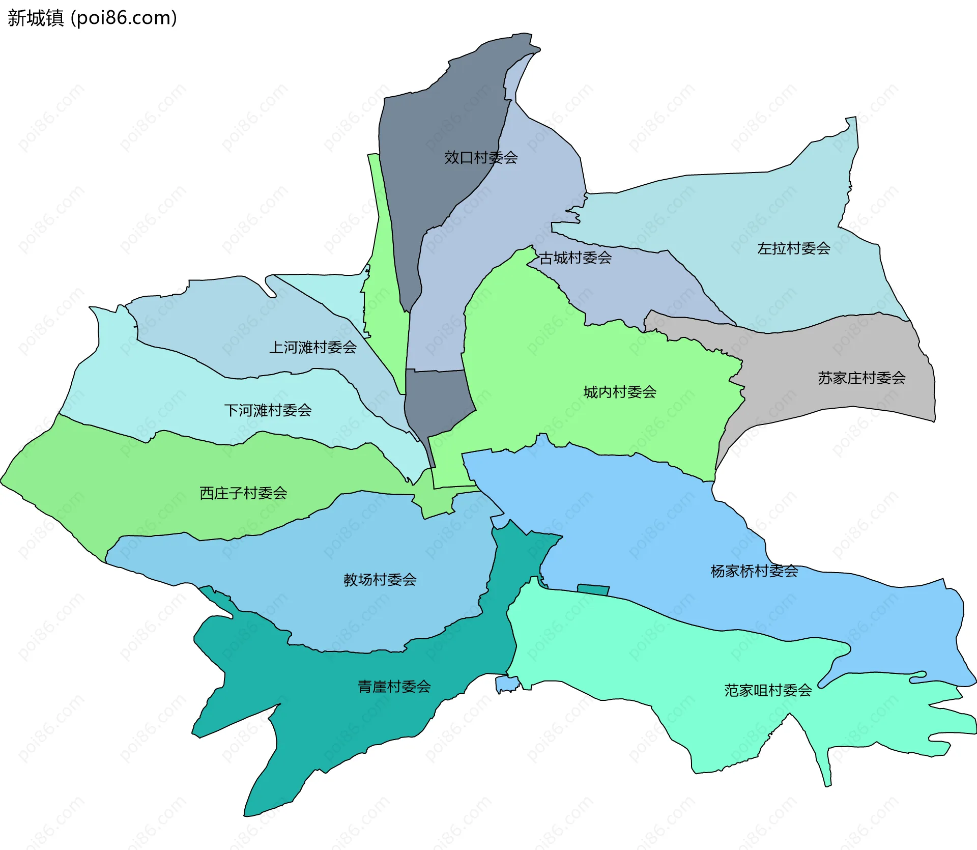 新城镇边界地图(五级行政区划)