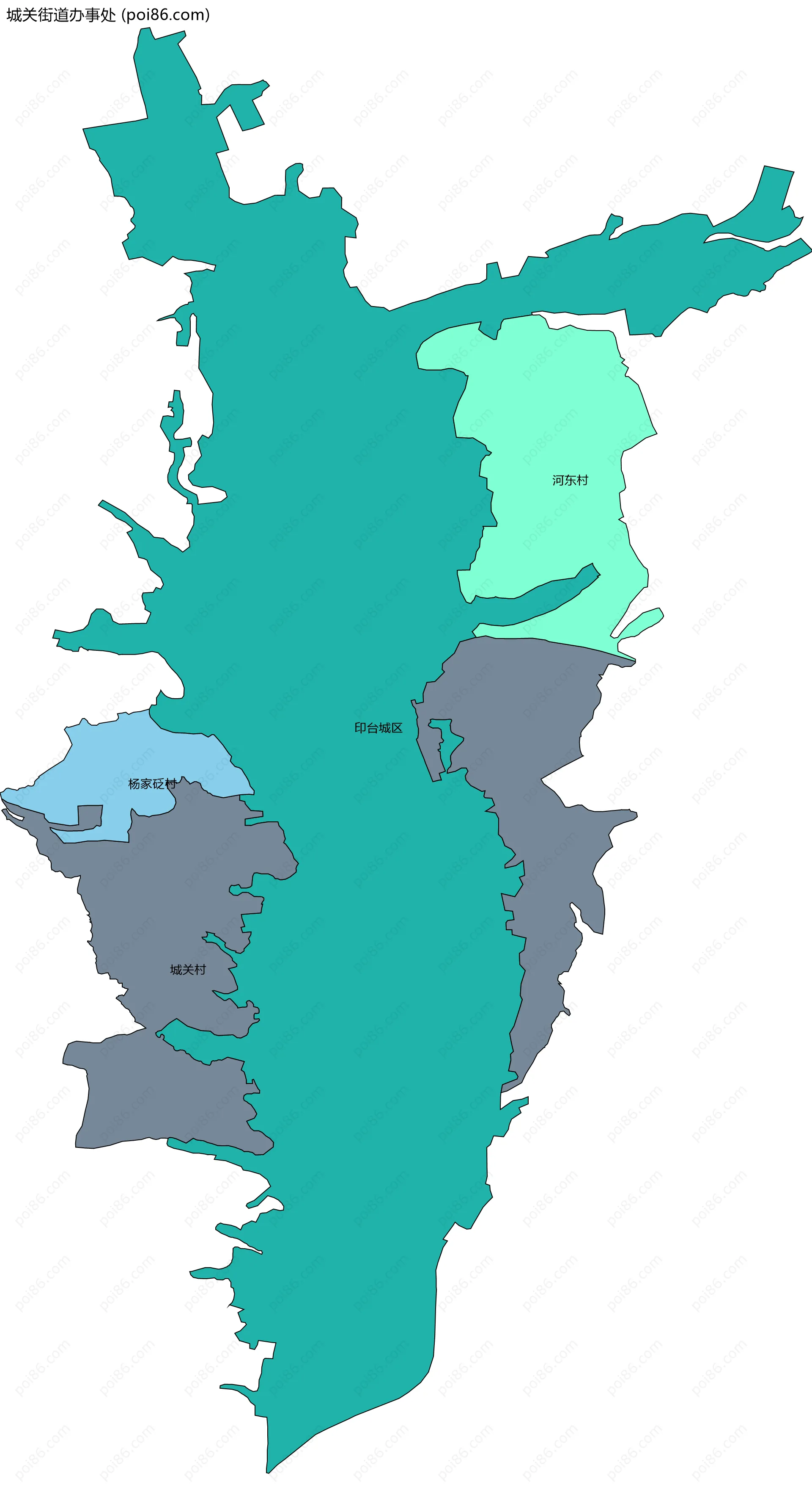 城关街道办事处边界地图(五级行政区划)