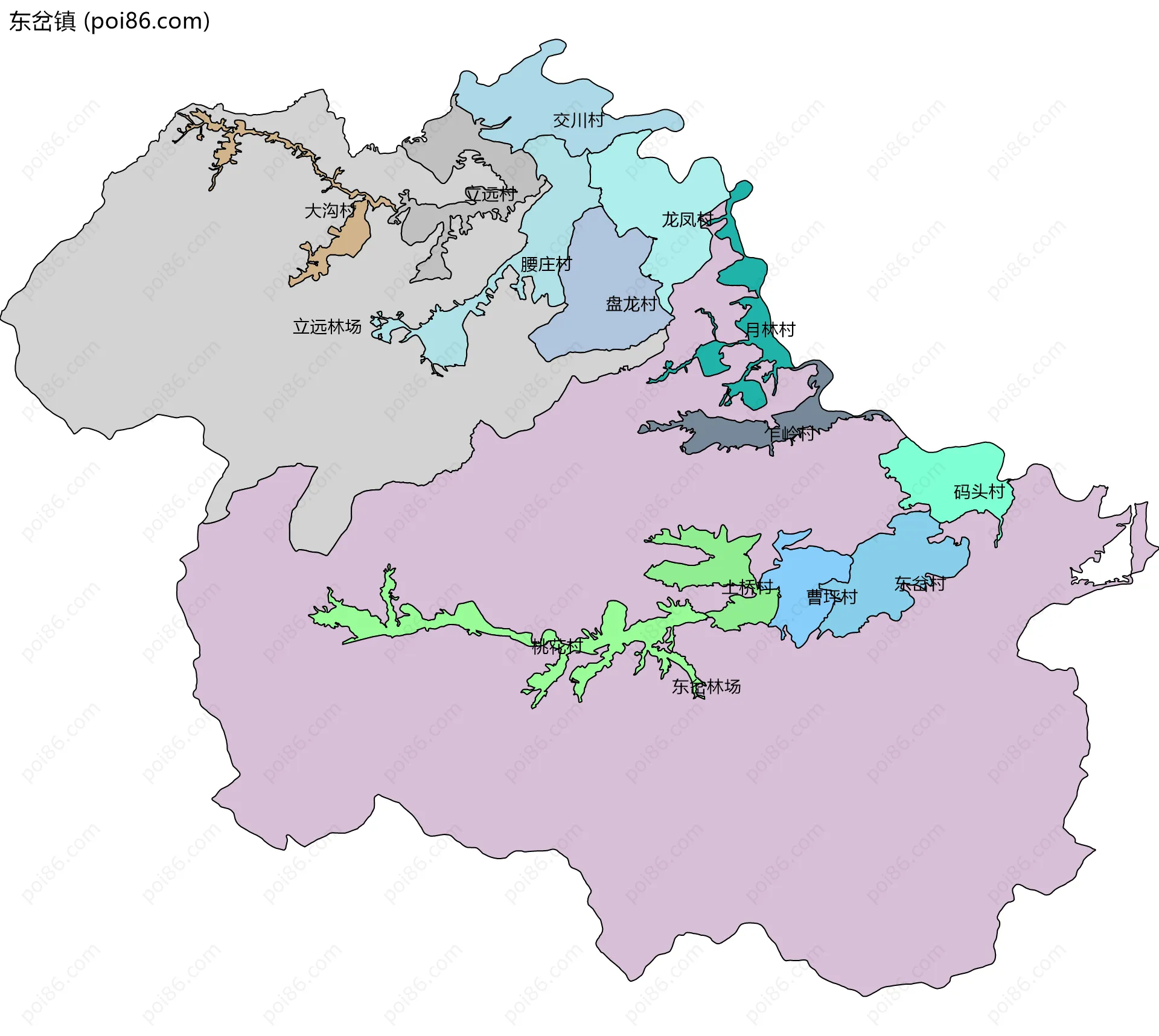 东岔镇边界地图(五级行政区划)